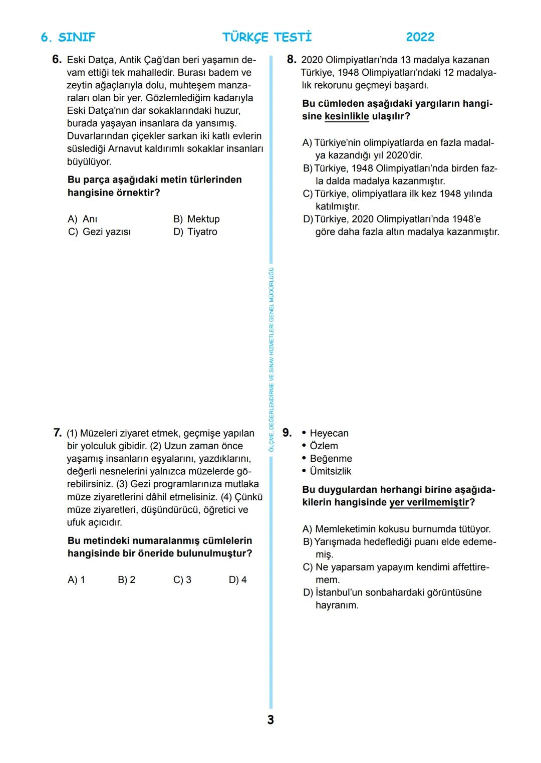 # 6. SINIF
MEB BURSLULUK SINAVI
SON 5 YIL
ÇIKMIŞ SORULAR
TÜRKÇE
回
T.C.
ÖLÇME, DEĞERLENDİRME VE SINAV
MİLLİ EĞİTİM BAKANLIĞI
HİZMETLERİ GENEL
