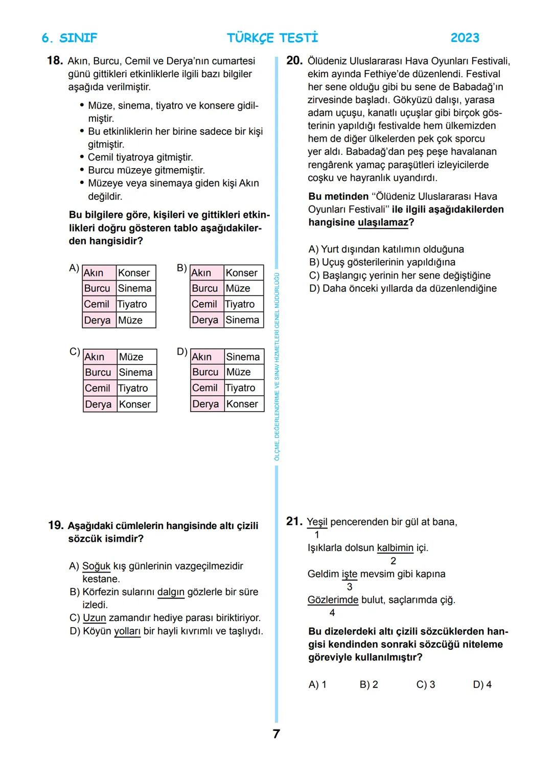 # 6. SINIF
MEB BURSLULUK SINAVI
SON 5 YIL
ÇIKMIŞ SORULAR
TÜRKÇE
回
T.C.
ÖLÇME, DEĞERLENDİRME VE SINAV
MİLLİ EĞİTİM BAKANLIĞI
HİZMETLERİ GENEL