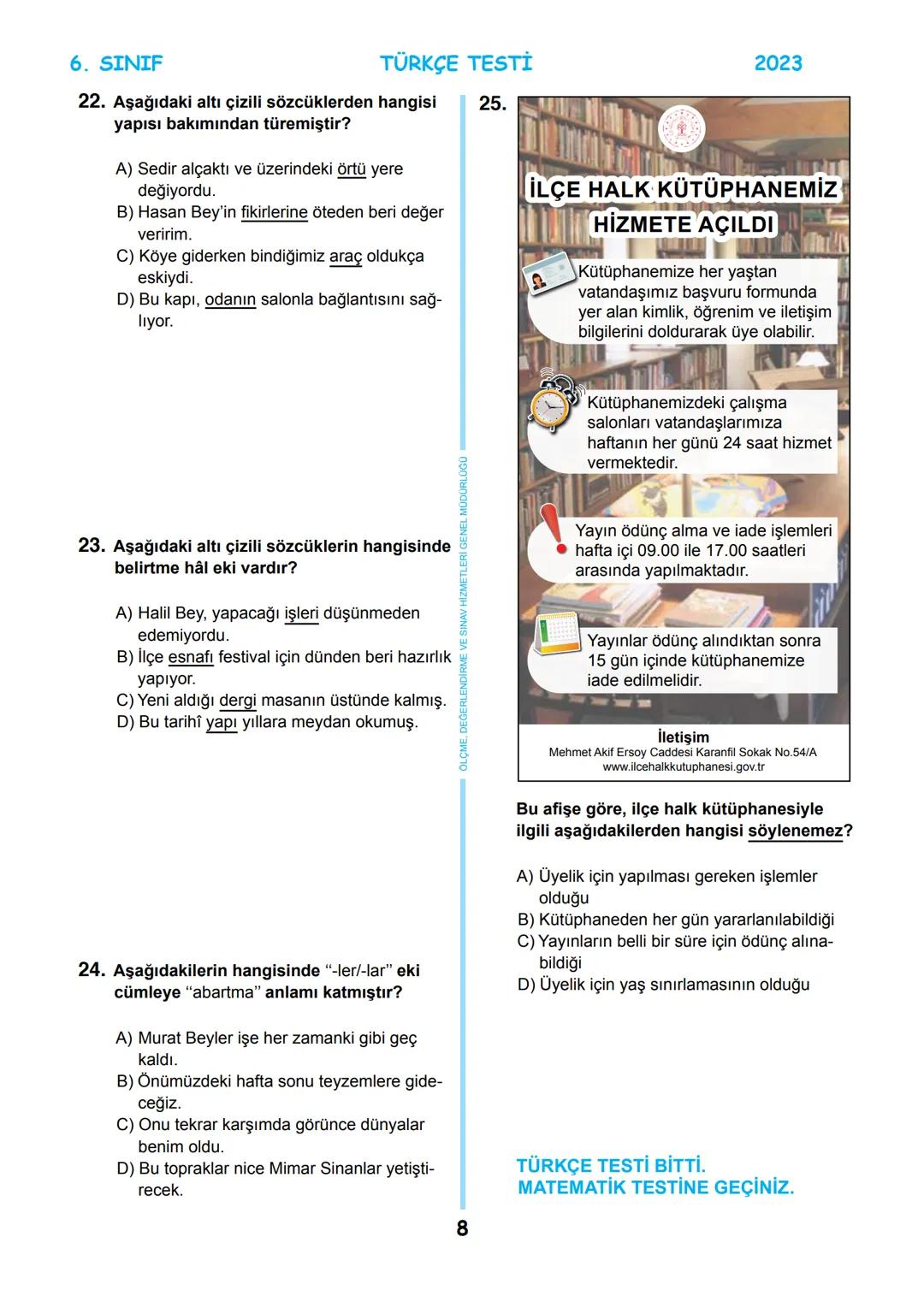 # 6. SINIF
MEB BURSLULUK SINAVI
SON 5 YIL
ÇIKMIŞ SORULAR
TÜRKÇE
回
T.C.
ÖLÇME, DEĞERLENDİRME VE SINAV
MİLLİ EĞİTİM BAKANLIĞI
HİZMETLERİ GENEL
