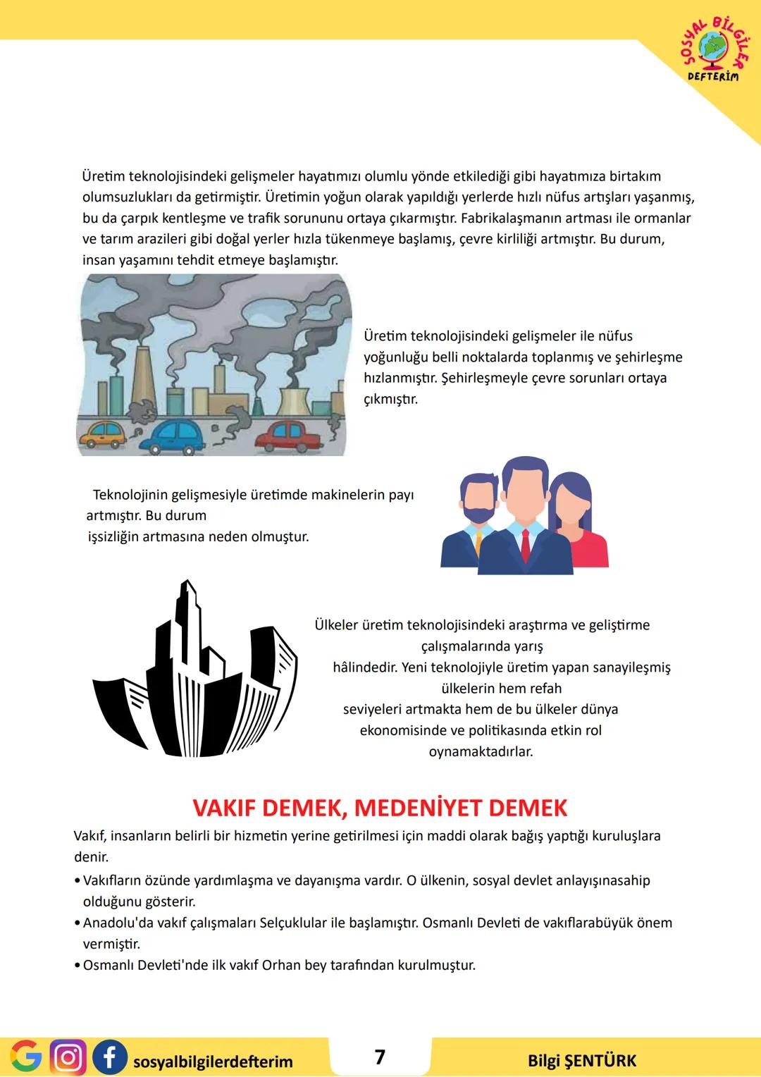 # 7.SINIF 5.ÜNİTE
## SOSYAL BİLGİLER
## DERS NOTU
### SOSYAL BİLGİLER
### DEFTTERİM
### BİLGİ ŞENTÜRK # ÜRETİM VE YÖNETİMİN TEMELİ TOPRAK
