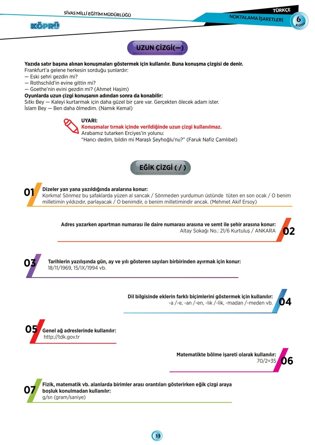 G
SİVAS VALİLİĞİ
KÖPRÜ
Pholesi
Kurslarda Öğretimin Planlanması ve Rehberlikte Üstünleşme
TÜRKÇE
FASİKÜL-6
NOKTALAMA İŞARETLERİ
***
AHURITETI