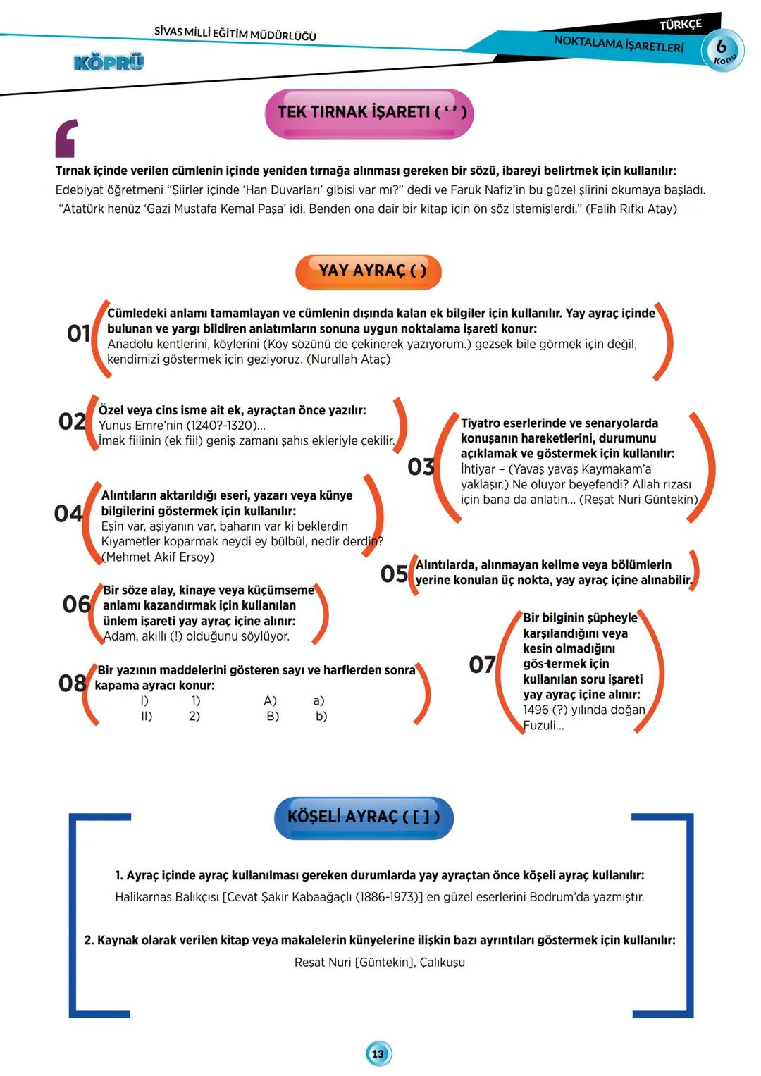 G
SİVAS VALİLİĞİ
KÖPRÜ
Pholesi
Kurslarda Öğretimin Planlanması ve Rehberlikte Üstünleşme
TÜRKÇE
FASİKÜL-6
NOKTALAMA İŞARETLERİ
***
AHURITETI