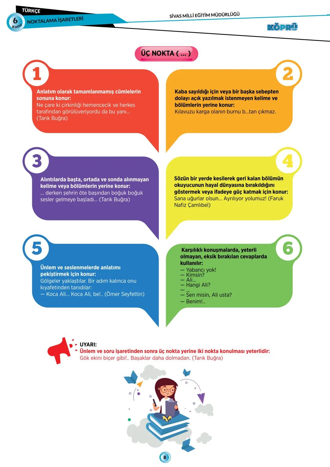 G
SİVAS VALİLİĞİ
KÖPRÜ
Pholesi
Kurslarda Öğretimin Planlanması ve Rehberlikte Üstünleşme
TÜRKÇE
FASİKÜL-6
NOKTALAMA İŞARETLERİ
***
AHURITETI