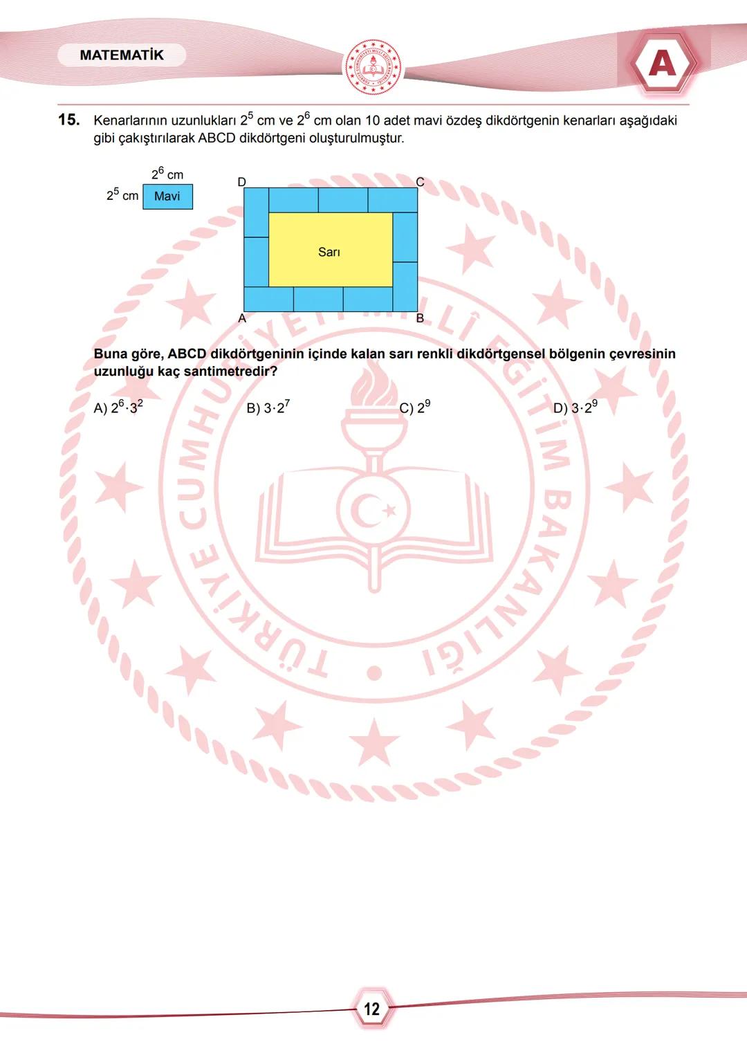 2024 SAYISAL BÖLÜM
**
T.C.
MİLLÎ EĞİTİM BAKANLIĞI
ÖLÇME, DEĞERLENDİRME VE SINAV HİZMETLERİ GENEL MÜDÜRLÜĞÜ
SINAVLA ÖĞRENCİ ALACAK ORTAÖĞRETİ