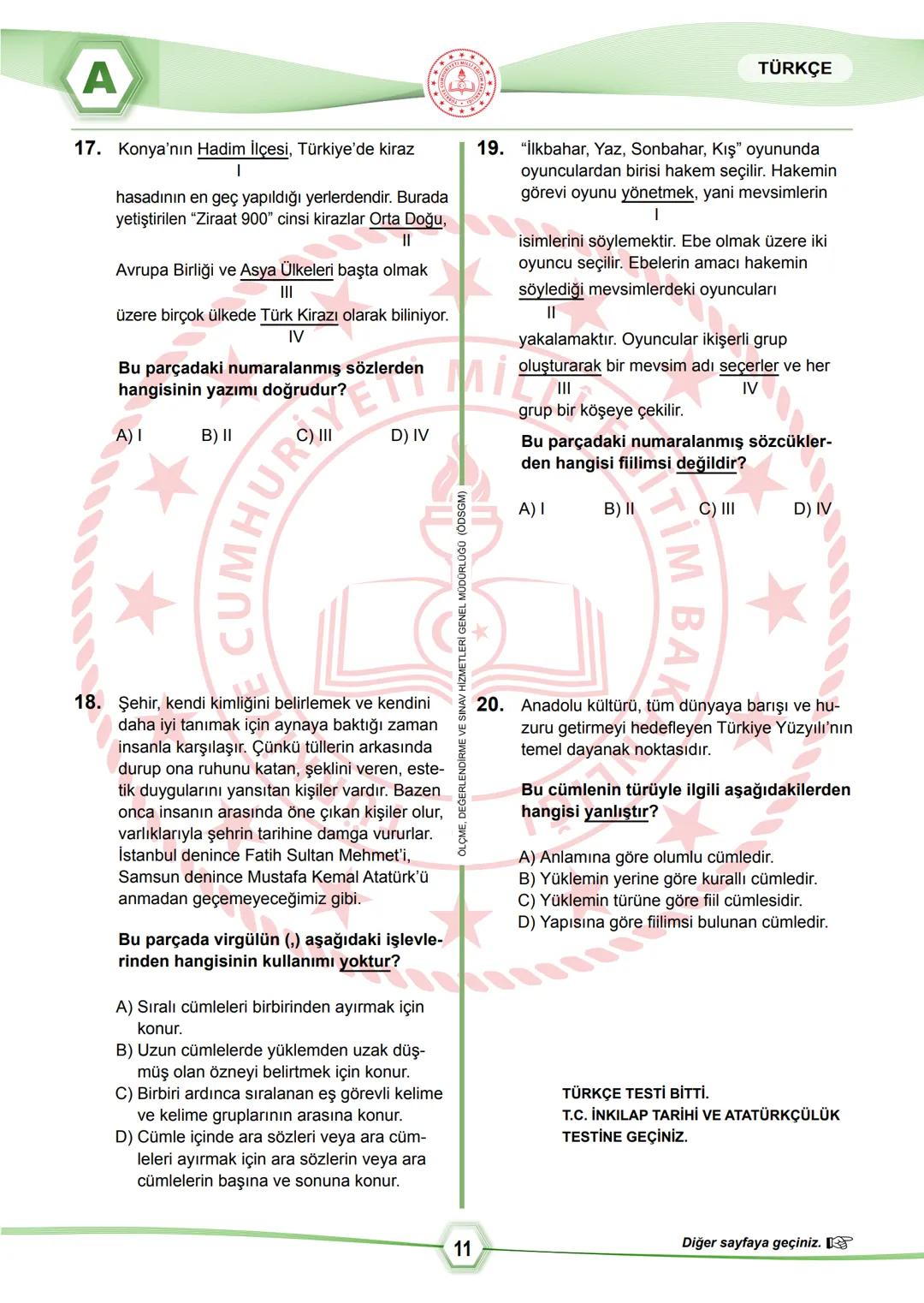2024 SÖZEL BÖLÜM
**
T.C.
MİLLÎ EĞİTİM BAKANLIĞI
ÖLÇME, DEĞERLENDİRME VE SINAV HİZMETLERİ GENEL MÜDÜRLÜĞÜ
SINAVLA ÖĞRENCİ ALACAK ORTAÖĞRETİM