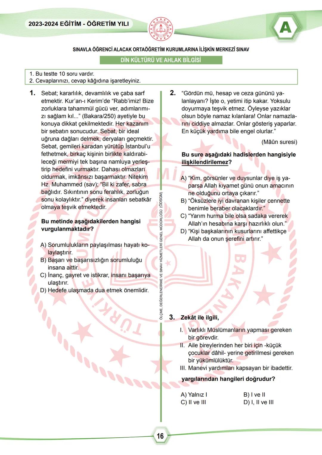 2024 SÖZEL BÖLÜM
**
T.C.
MİLLÎ EĞİTİM BAKANLIĞI
ÖLÇME, DEĞERLENDİRME VE SINAV HİZMETLERİ GENEL MÜDÜRLÜĞÜ
SINAVLA ÖĞRENCİ ALACAK ORTAÖĞRETİM