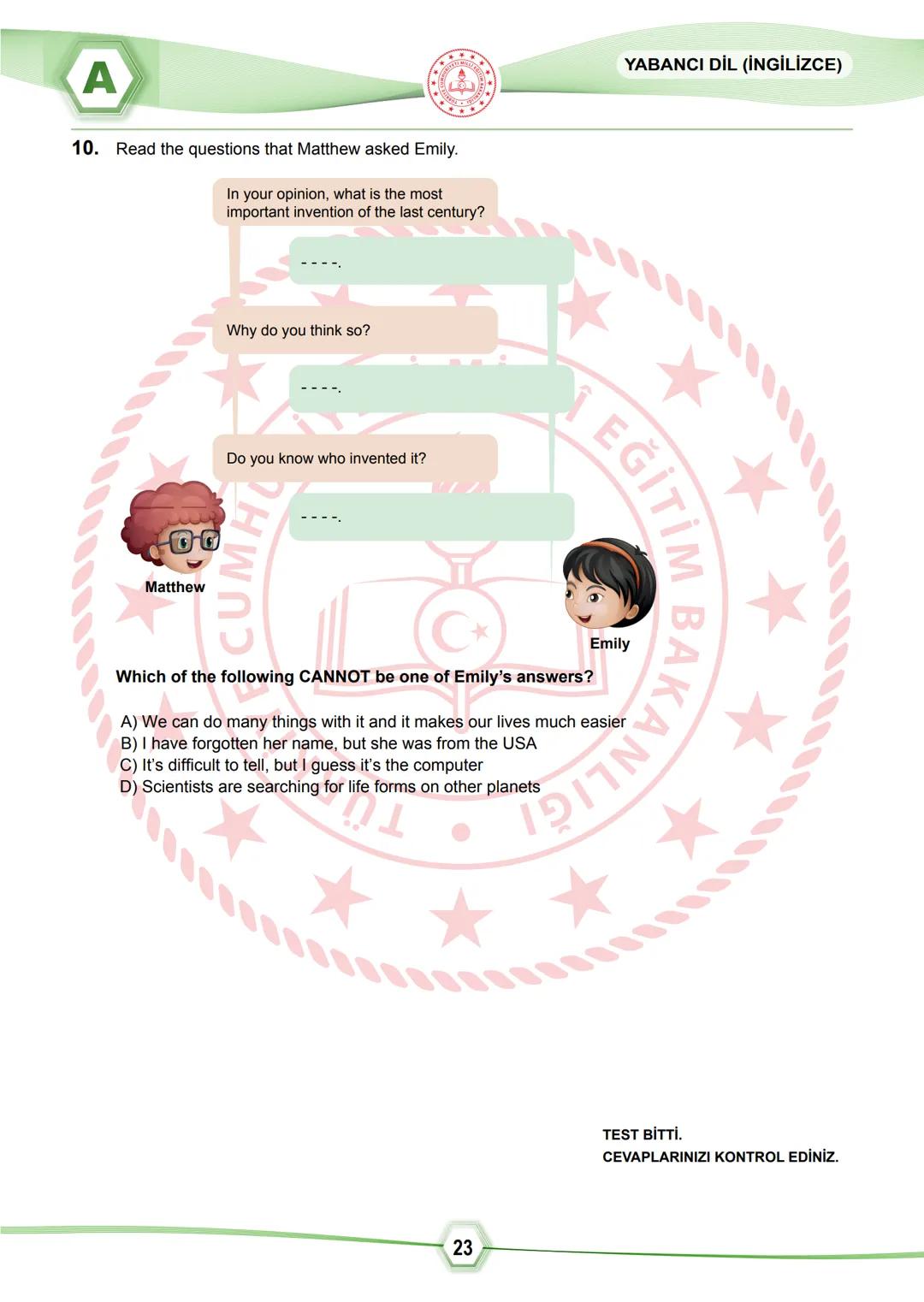 2024 SÖZEL BÖLÜM
**
T.C.
MİLLÎ EĞİTİM BAKANLIĞI
ÖLÇME, DEĞERLENDİRME VE SINAV HİZMETLERİ GENEL MÜDÜRLÜĞÜ
SINAVLA ÖĞRENCİ ALACAK ORTAÖĞRETİM