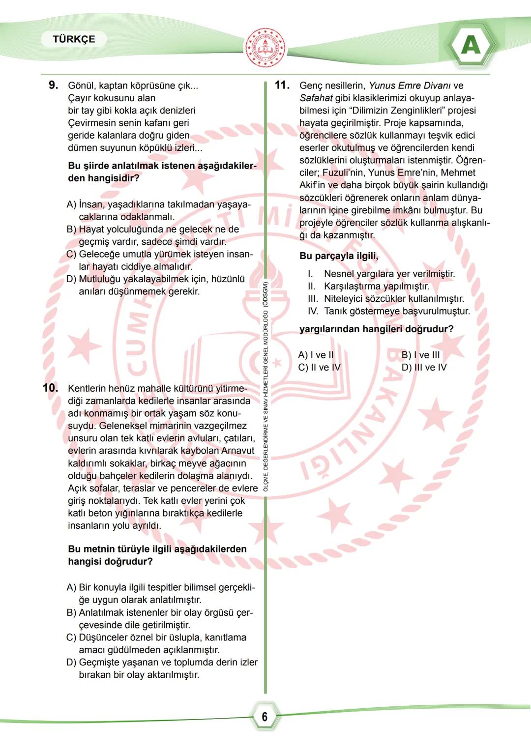 2024 SÖZEL BÖLÜM
**
T.C.
MİLLÎ EĞİTİM BAKANLIĞI
ÖLÇME, DEĞERLENDİRME VE SINAV HİZMETLERİ GENEL MÜDÜRLÜĞÜ
SINAVLA ÖĞRENCİ ALACAK ORTAÖĞRETİM