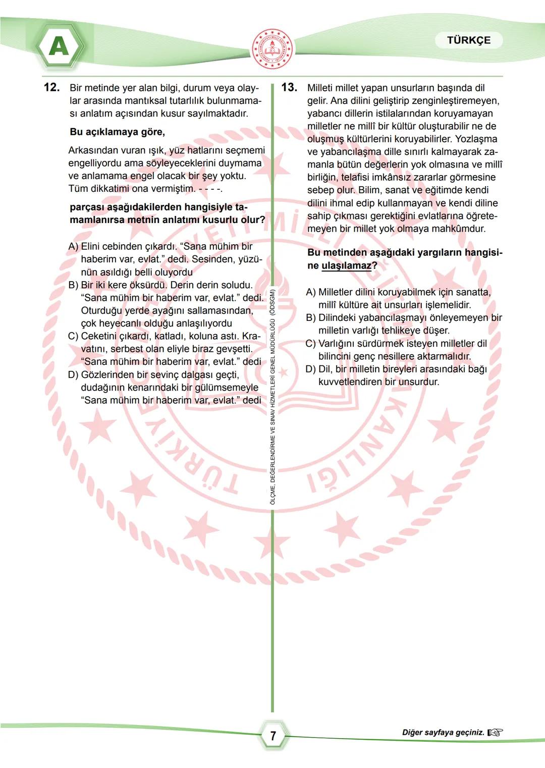 2024 SÖZEL BÖLÜM
**
T.C.
MİLLÎ EĞİTİM BAKANLIĞI
ÖLÇME, DEĞERLENDİRME VE SINAV HİZMETLERİ GENEL MÜDÜRLÜĞÜ
SINAVLA ÖĞRENCİ ALACAK ORTAÖĞRETİM