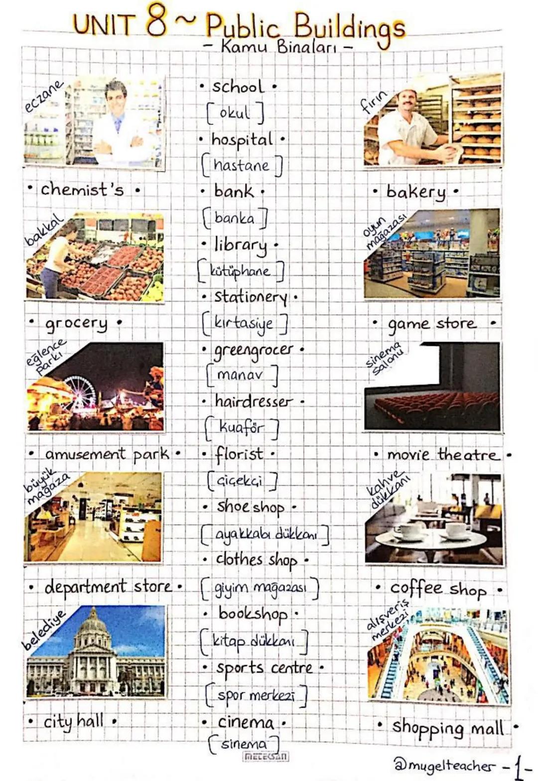 # UNIT 8
# PUBLIC BUILDINGS
- Giving explanations / reasons --- OCR Start ---
UNIT 8~ Public Buildings
Kamu Binaları
eczane
• school.
[ok
