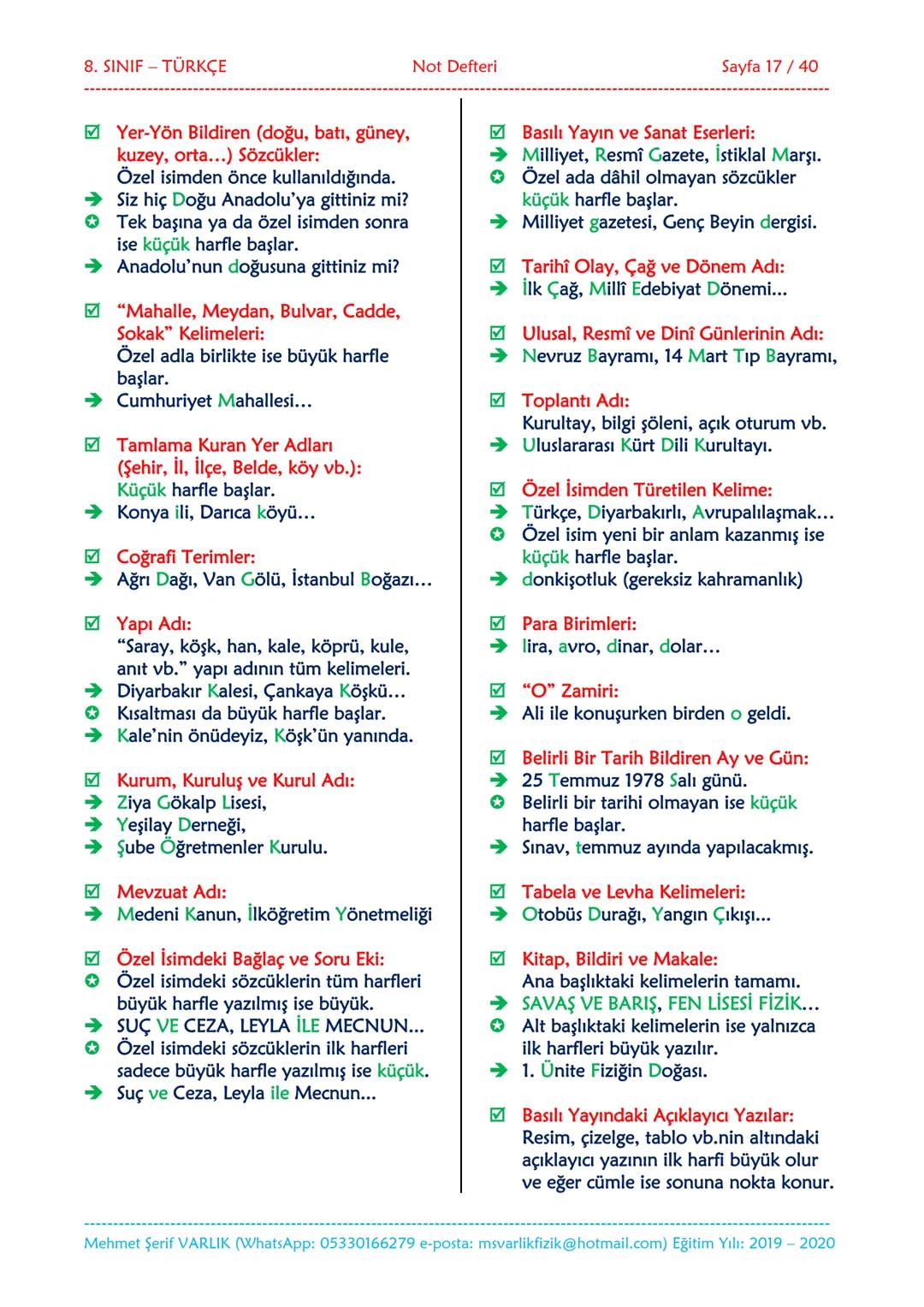 --- OCR Start ---
NOT DEFTERİ
8. SINIF
TÜRKÇE
2019-2020
Eğitim ve Öğretim Yılı
Hazırlayan: Fen/Fizik Öğretmeni Mehmet Şerif VARLIK
İletişim: