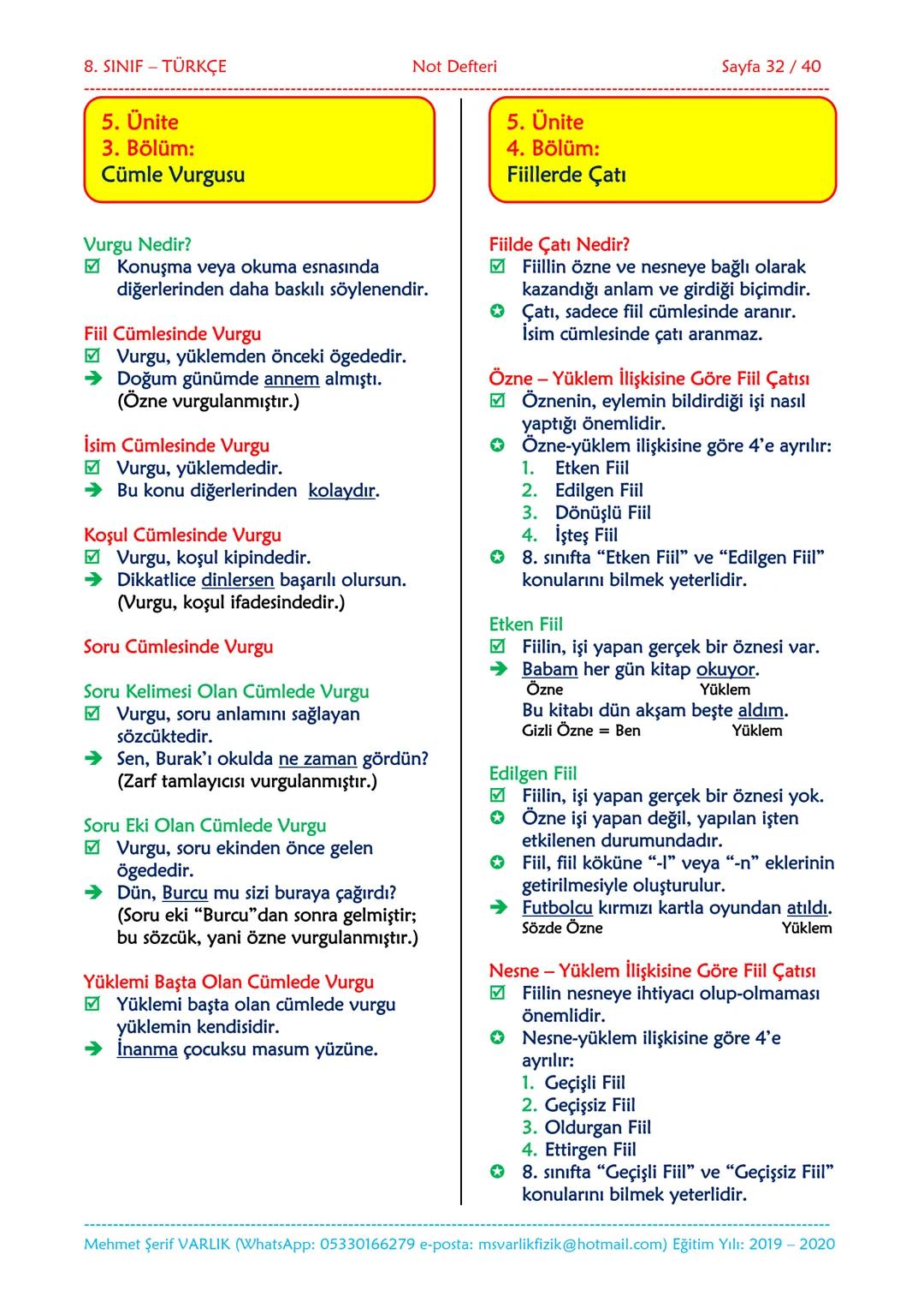 --- OCR Start ---
NOT DEFTERİ
8. SINIF
TÜRKÇE
2019-2020
Eğitim ve Öğretim Yılı
Hazırlayan: Fen/Fizik Öğretmeni Mehmet Şerif VARLIK
İletişim: