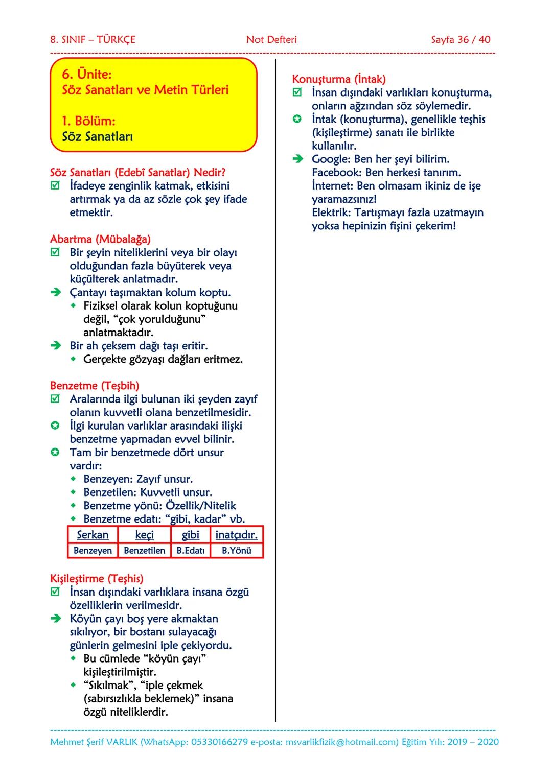 --- OCR Start ---
NOT DEFTERİ
8. SINIF
TÜRKÇE
2019-2020
Eğitim ve Öğretim Yılı
Hazırlayan: Fen/Fizik Öğretmeni Mehmet Şerif VARLIK
İletişim: