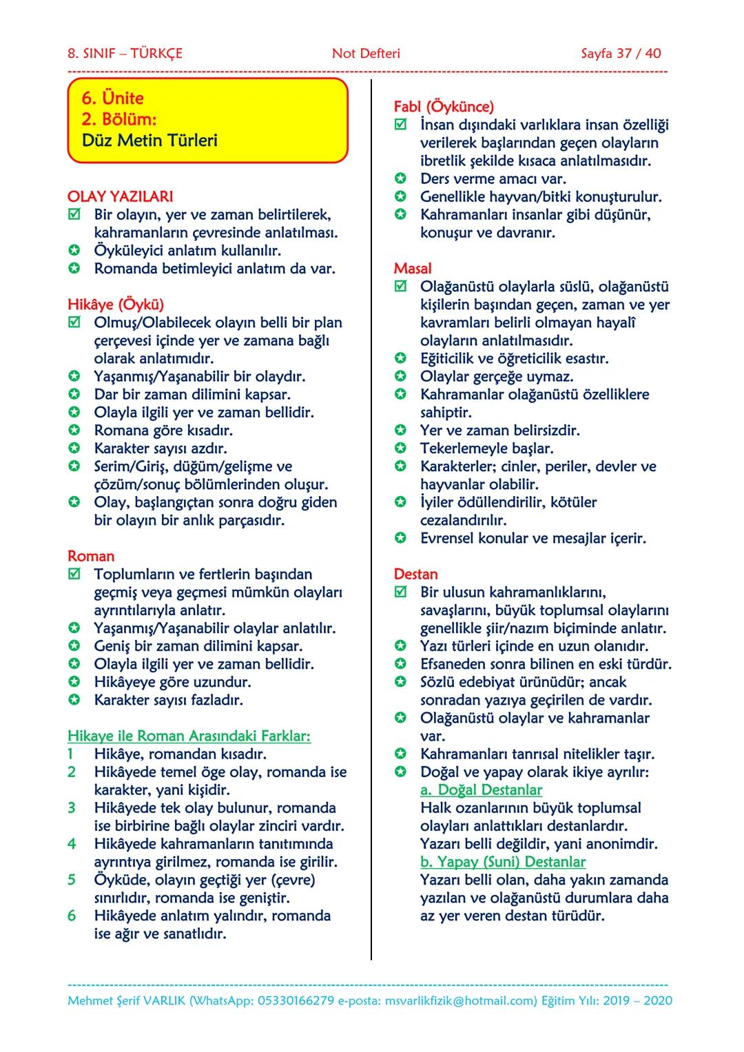 --- OCR Start ---
NOT DEFTERİ
8. SINIF
TÜRKÇE
2019-2020
Eğitim ve Öğretim Yılı
Hazırlayan: Fen/Fizik Öğretmeni Mehmet Şerif VARLIK
İletişim: