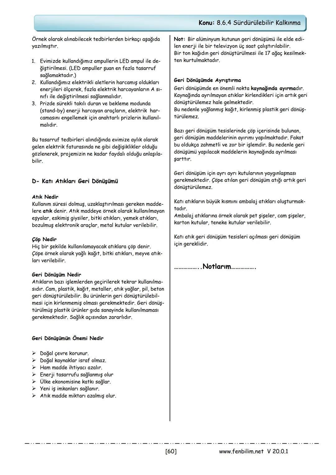 # 8.Sınıf Fen Bilimleri
# Ders Notları
Barış ZEREN
Fen Bilimleri Öğretmeni
www.fenbilim.net V 20.0.1 --- OCR Start ---
Konu: 8.1.1 Mevsiml