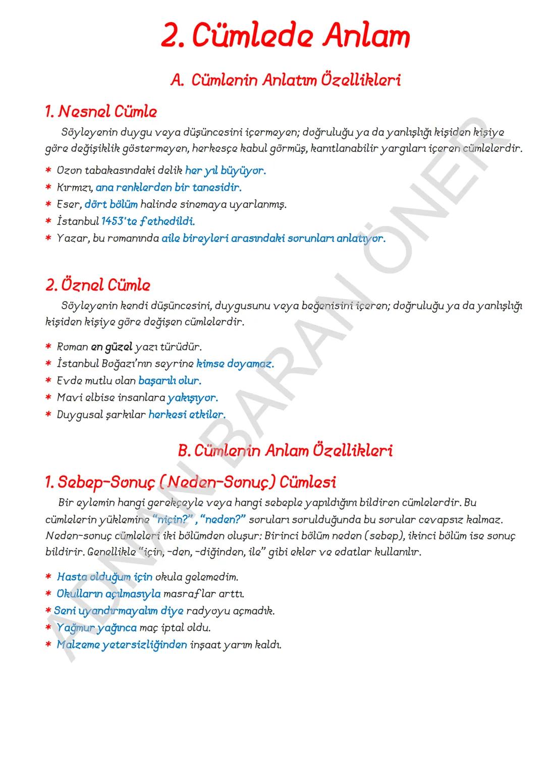 # İÇİNDEKİLER
1. SÖZCÜKTE ANLAM
A. Kelime ve Kelime Gruplarımın Anlam Özellikleri
1. Gerçek (Temel) Anlam
2. Yan anlam
3. Mecaz Anlam