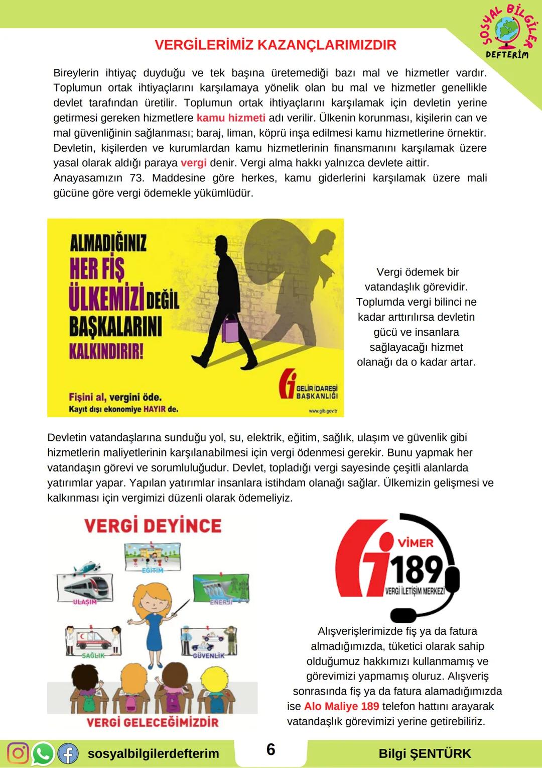 # 6.SINIF 5.ÜNİTE
## SOSYAL BİLGİLER
## DERS NOTU
### SOSYAL BİLGİLER
DEFTTERİM
BİLGİ ŞENTÜRK # ÜLKEMİZİN KAYNAKLARI VE EKONOMİK FAALİY