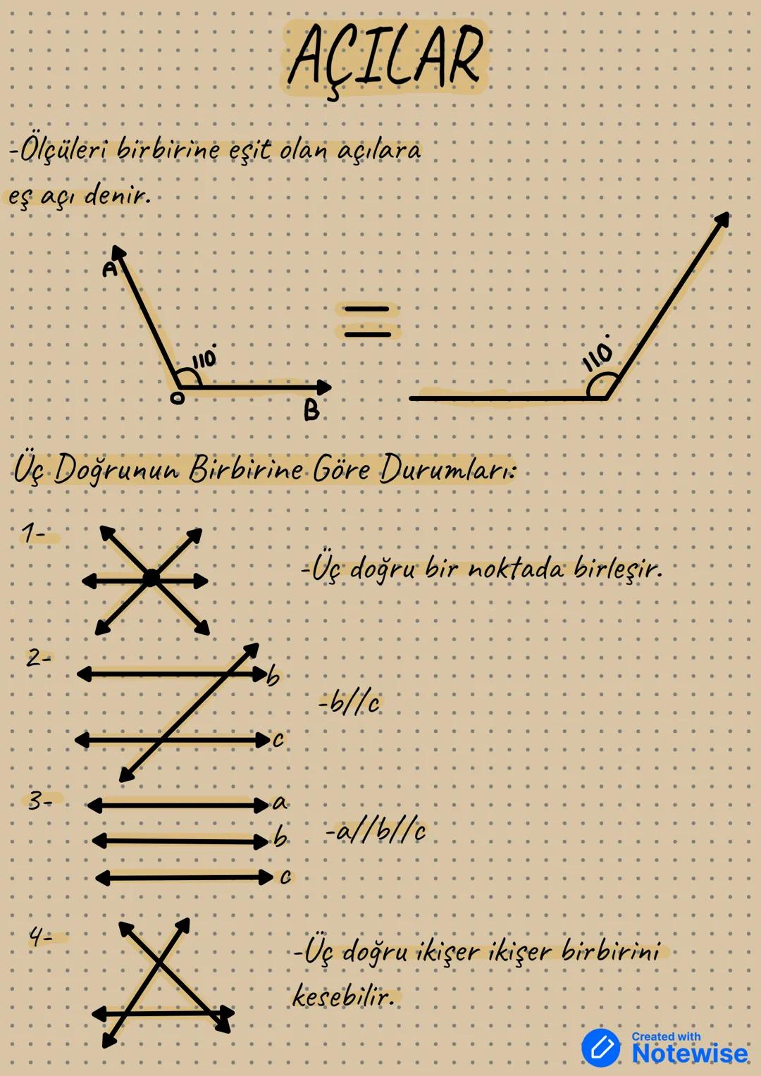 7. Sınıf Matematik - Açılar Konu Anlatımı ve Ders Notları