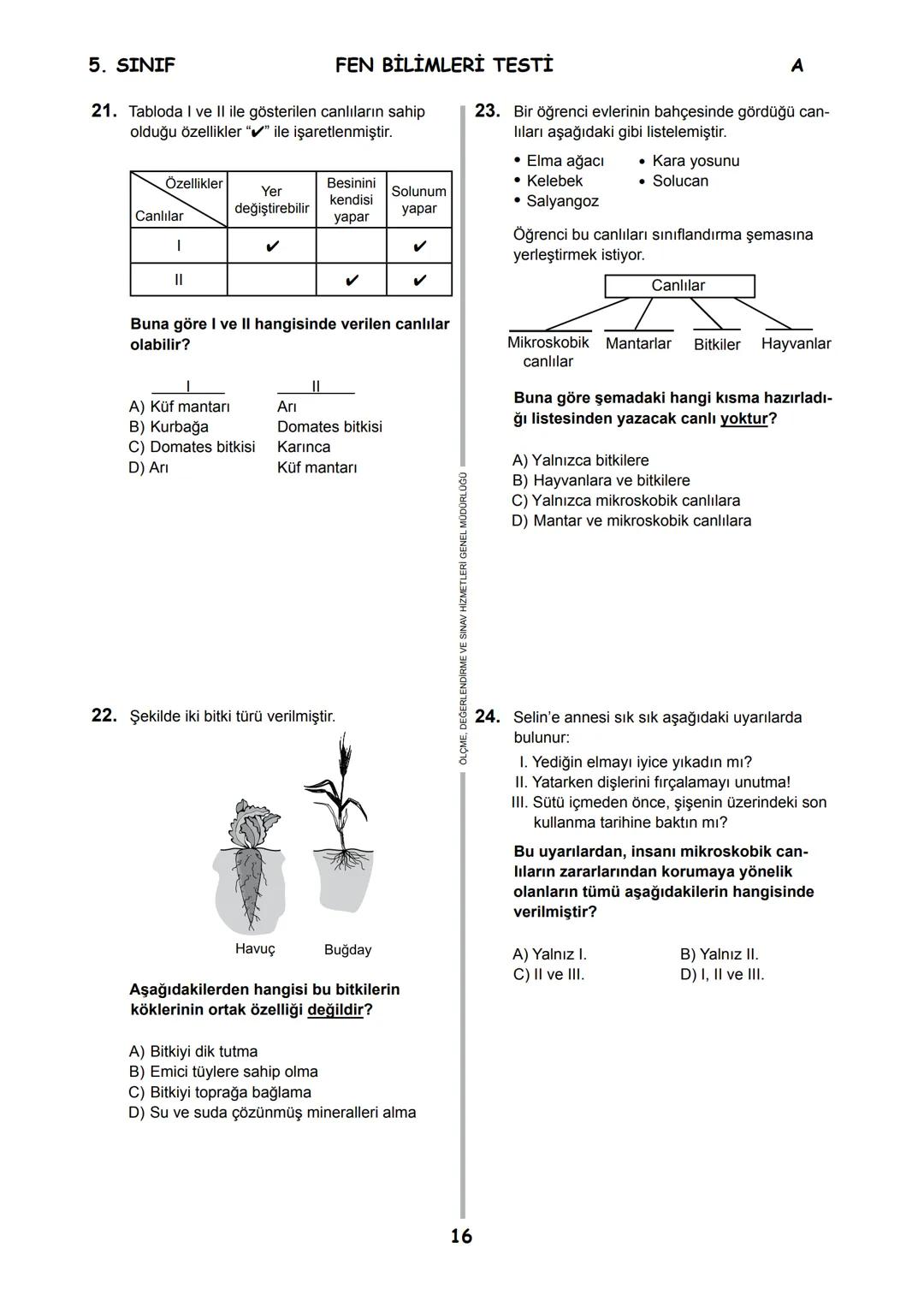 5.
SINIF 2016
5.
SINIF
EĞİTİM BAKANL
T.C.
MİLLÎ EĞİTİM BAKANLIĞI
ÖLÇME, DEĞERLENDİRME VE SINAV HİZMETLERİ
GENEL MÜDÜRLÜĞÜ
PARASIZ YATILILIK