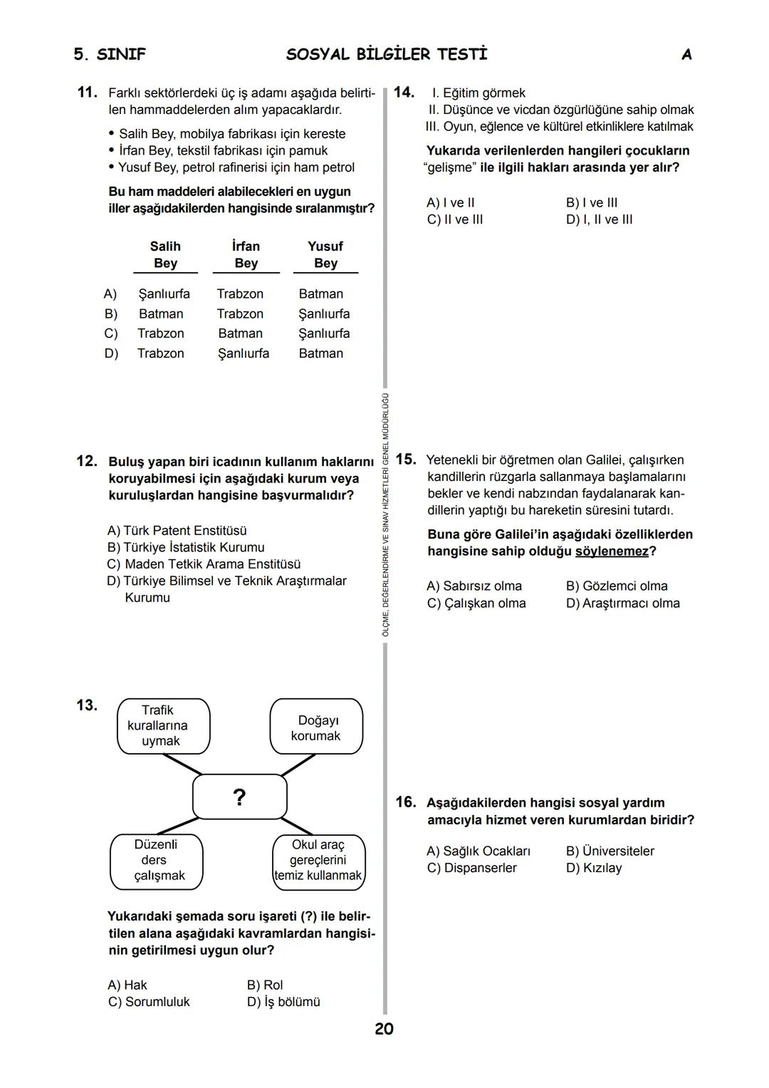 5.
SINIF 2016
5.
SINIF
EĞİTİM BAKANL
T.C.
MİLLÎ EĞİTİM BAKANLIĞI
ÖLÇME, DEĞERLENDİRME VE SINAV HİZMETLERİ
GENEL MÜDÜRLÜĞÜ
PARASIZ YATILILIK