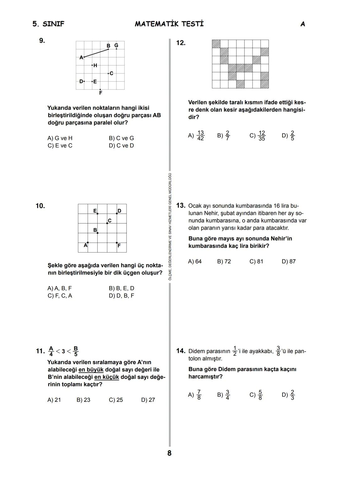 5.
SINIF 2016
5.
SINIF
EĞİTİM BAKANL
T.C.
MİLLÎ EĞİTİM BAKANLIĞI
ÖLÇME, DEĞERLENDİRME VE SINAV HİZMETLERİ
GENEL MÜDÜRLÜĞÜ
PARASIZ YATILILIK