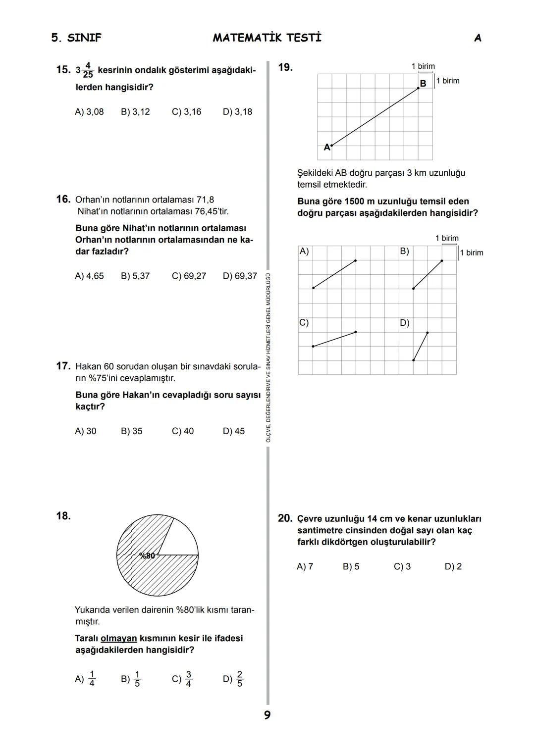 5.
SINIF 2016
5.
SINIF
EĞİTİM BAKANL
T.C.
MİLLÎ EĞİTİM BAKANLIĞI
ÖLÇME, DEĞERLENDİRME VE SINAV HİZMETLERİ
GENEL MÜDÜRLÜĞÜ
PARASIZ YATILILIK