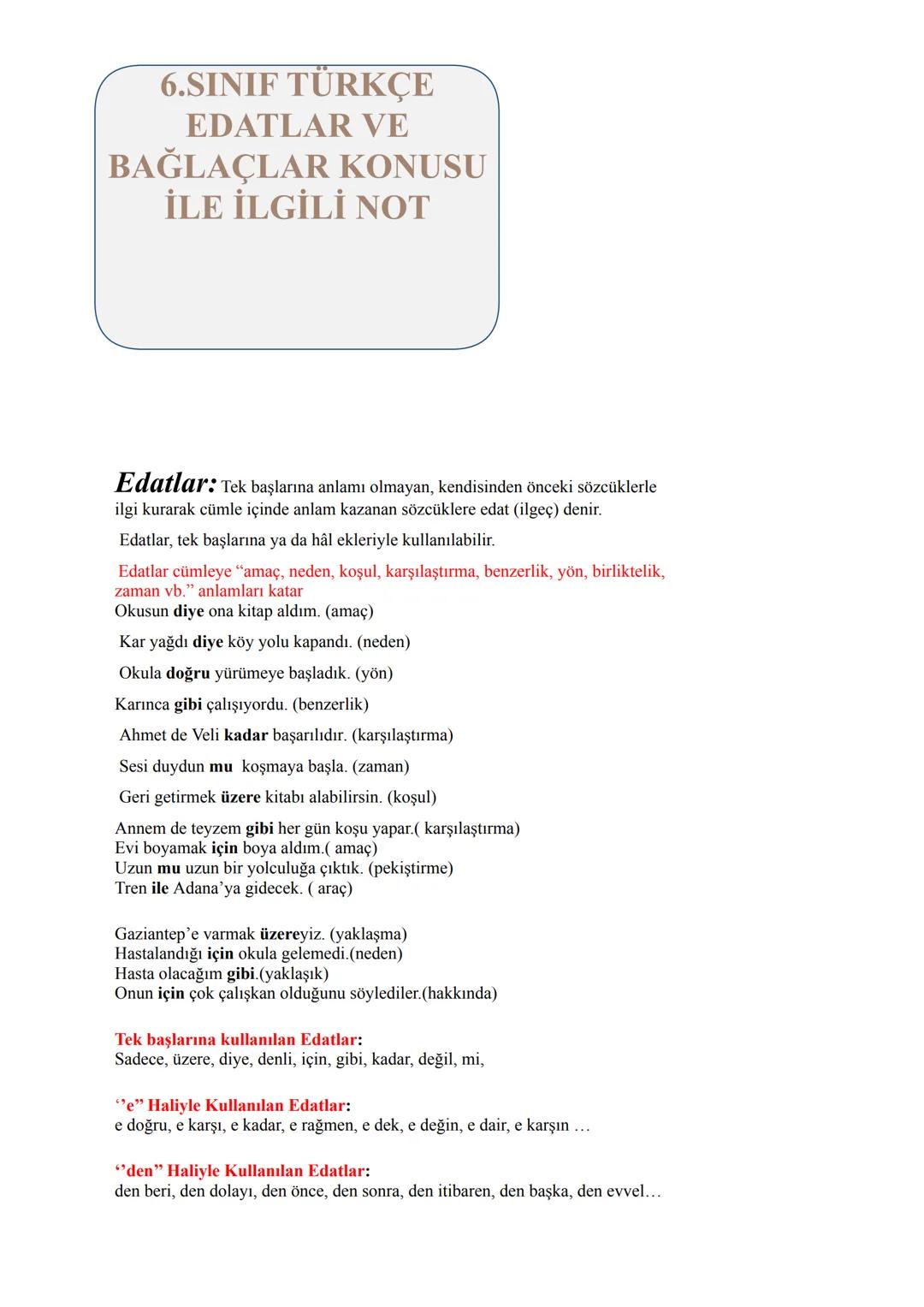 6. SINIF EDATLAR VE BAĞLAÇLAR🍯⭐🌷🐻