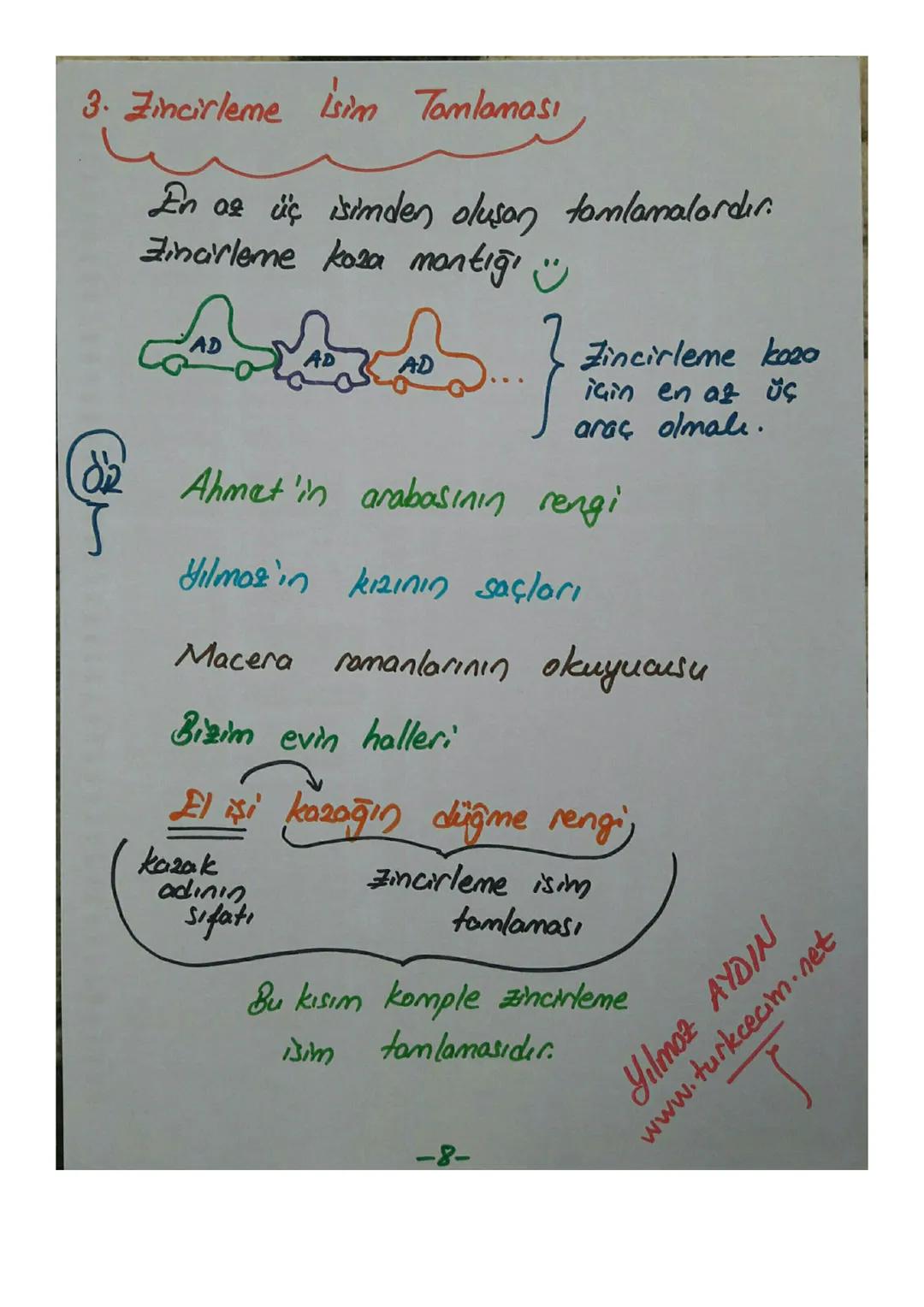 İSİM TAMLAMALARI
En az iki adın veya ad soylu sözcüğün
ek alarak veya eksiz halde aitlik ilgisiyle
yeni bir ad olmasıdır.
Yılmaz AYDIN
İsim