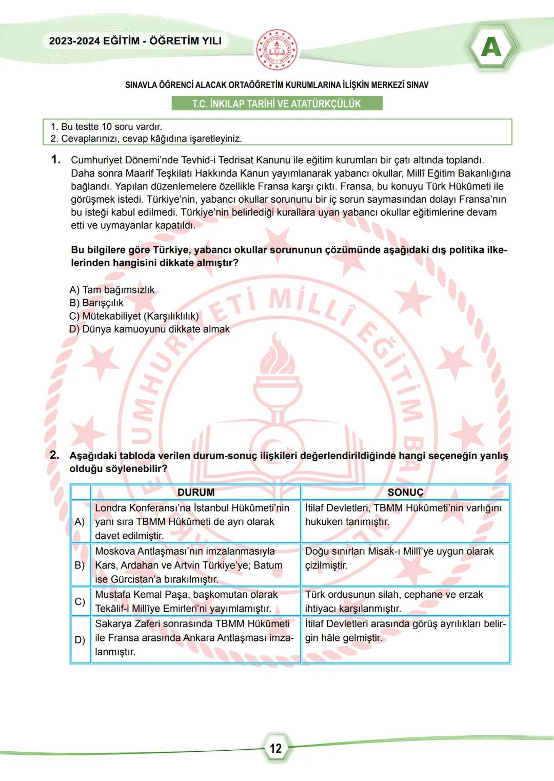 2024 SÖZEL BÖLÜM
**
T.C.
MİLLÎ EĞİTİM BAKANLIĞI
ÖLÇME, DEĞERLENDİRME VE SINAV HİZMETLERİ GENEL MÜDÜRLÜĞÜ
SINAVLA ÖĞRENCİ ALACAK ORTAÖĞRETİM