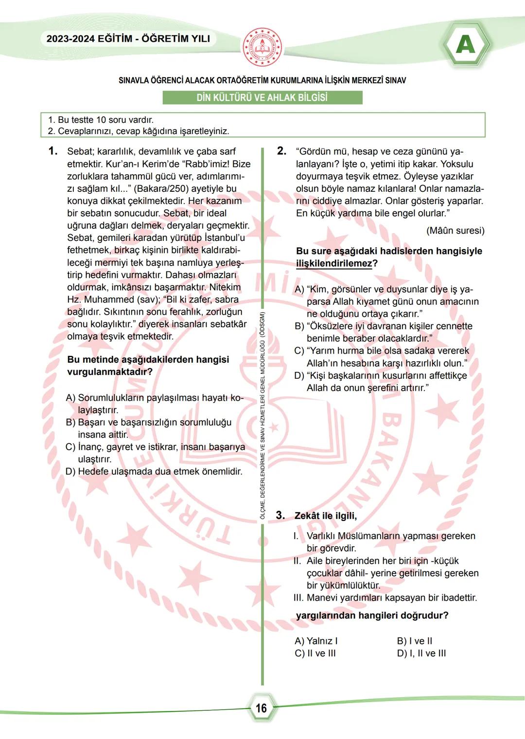 2024 SÖZEL BÖLÜM
**
T.C.
MİLLÎ EĞİTİM BAKANLIĞI
ÖLÇME, DEĞERLENDİRME VE SINAV HİZMETLERİ GENEL MÜDÜRLÜĞÜ
SINAVLA ÖĞRENCİ ALACAK ORTAÖĞRETİM