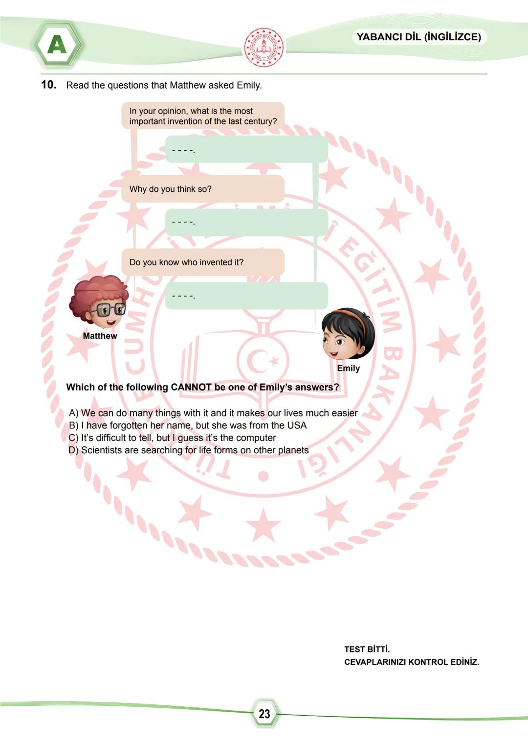 2024 SÖZEL BÖLÜM
**
T.C.
MİLLÎ EĞİTİM BAKANLIĞI
ÖLÇME, DEĞERLENDİRME VE SINAV HİZMETLERİ GENEL MÜDÜRLÜĞÜ
SINAVLA ÖĞRENCİ ALACAK ORTAÖĞRETİM