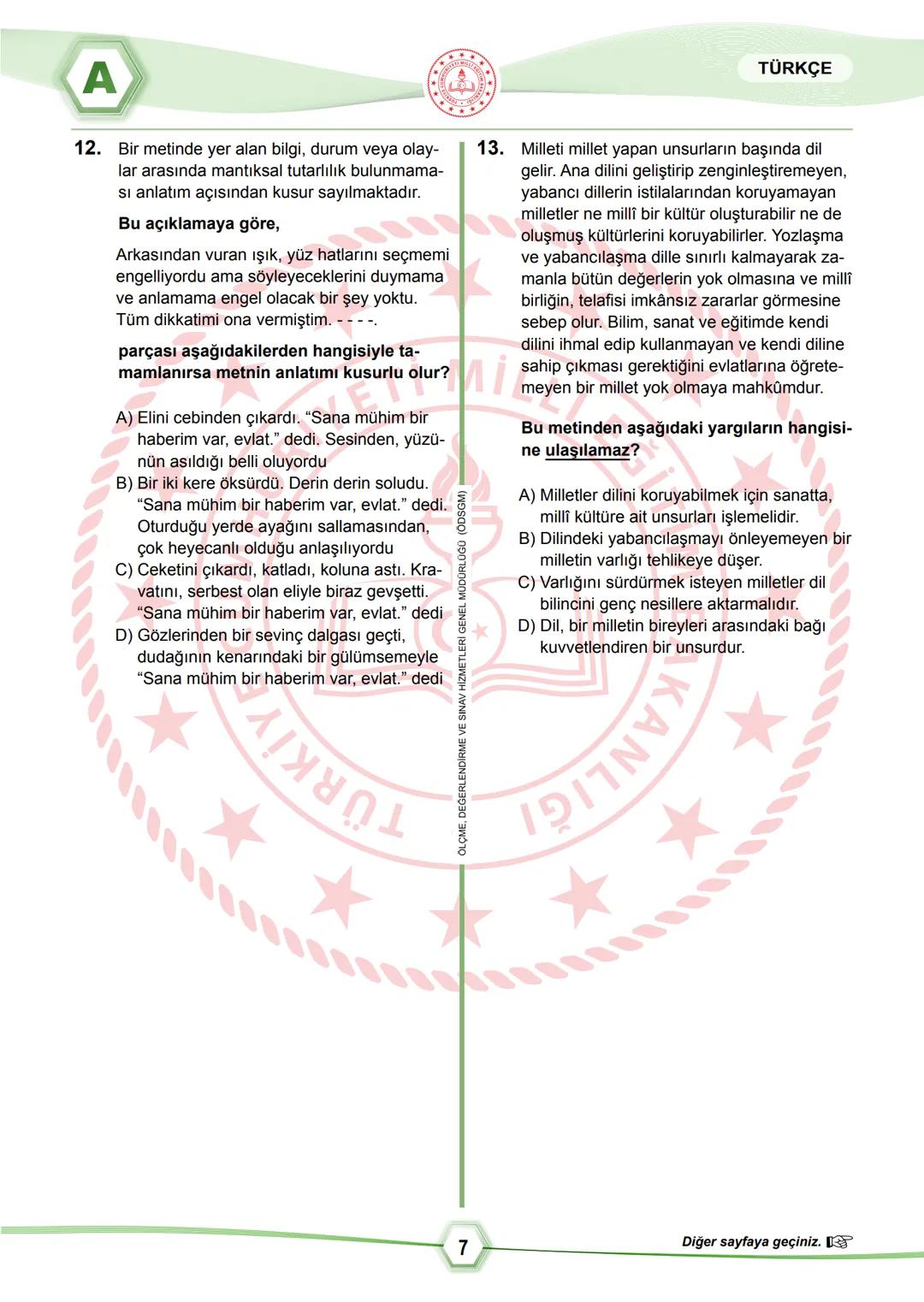 2024 SÖZEL BÖLÜM
**
T.C.
MİLLÎ EĞİTİM BAKANLIĞI
ÖLÇME, DEĞERLENDİRME VE SINAV HİZMETLERİ GENEL MÜDÜRLÜĞÜ
SINAVLA ÖĞRENCİ ALACAK ORTAÖĞRETİM