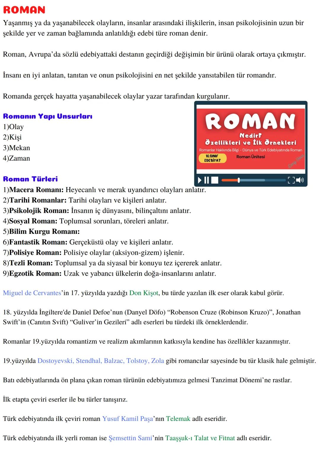 DENİZ HOCA
10.SINIF
TÜRK DİLİ
VE
EDEBİYATI
ROMAN ÜNİTESİ
VİDEO DESTEKLİ ÖZET ÇALIŞMA KAĞIDI
📖 10.SINIF
ROMAN ÜNİTESİ KONULARI
• ROMAN
•