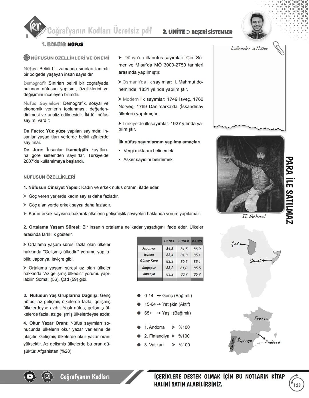 --- OCR Start ---
PARA İLE SATILMAZ
kr
Coğrafyanın Kodları Ücretsiz pdf
1. BÖLÜM: NÜFUS
NÜFUSUN ÖZELLİKLERİ VE ÖNEMİ
Nüfus: Belirli bir zama