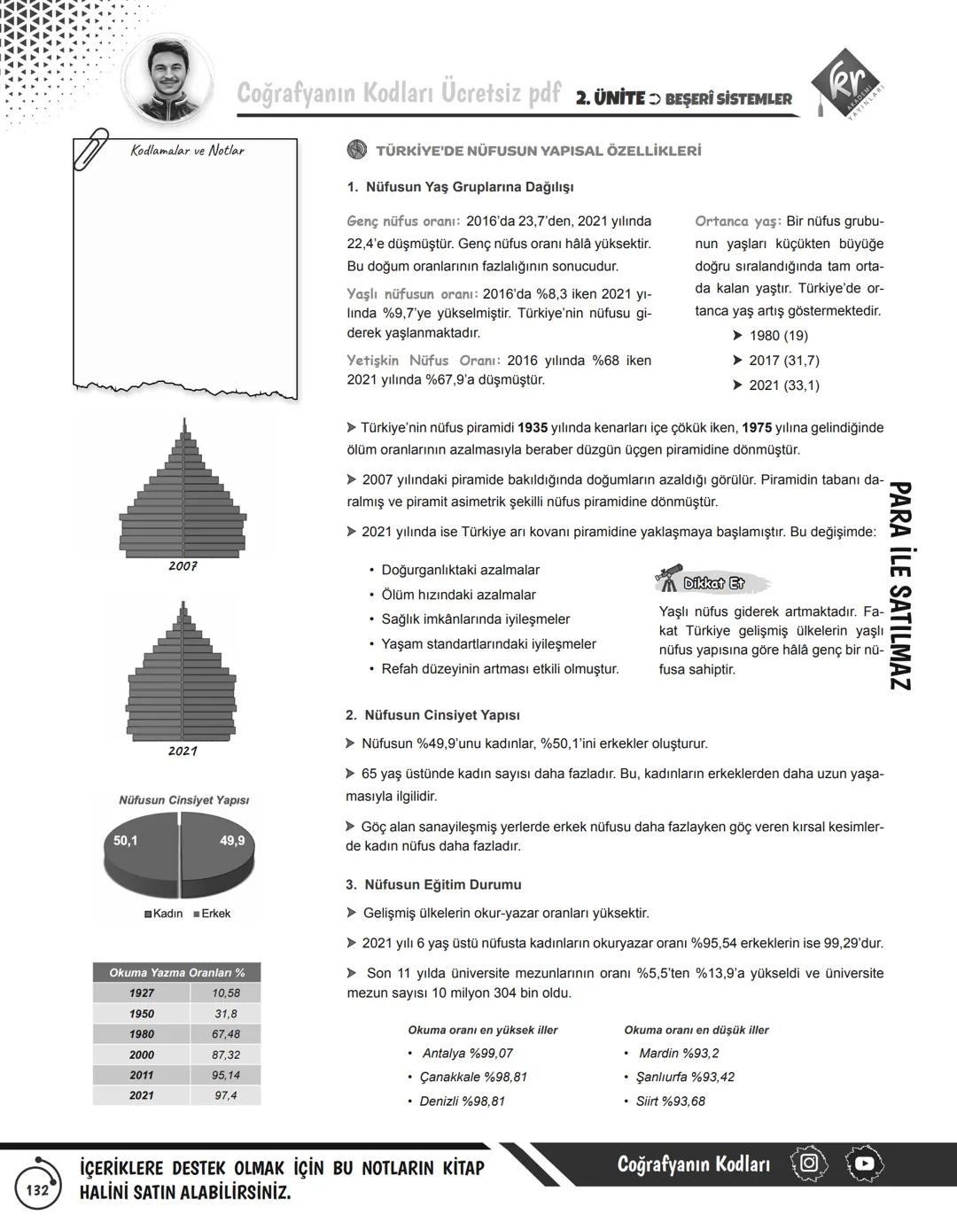 --- OCR Start ---
PARA İLE SATILMAZ
kr
Coğrafyanın Kodları Ücretsiz pdf
1. BÖLÜM: NÜFUS
NÜFUSUN ÖZELLİKLERİ VE ÖNEMİ
Nüfus: Belirli bir zama