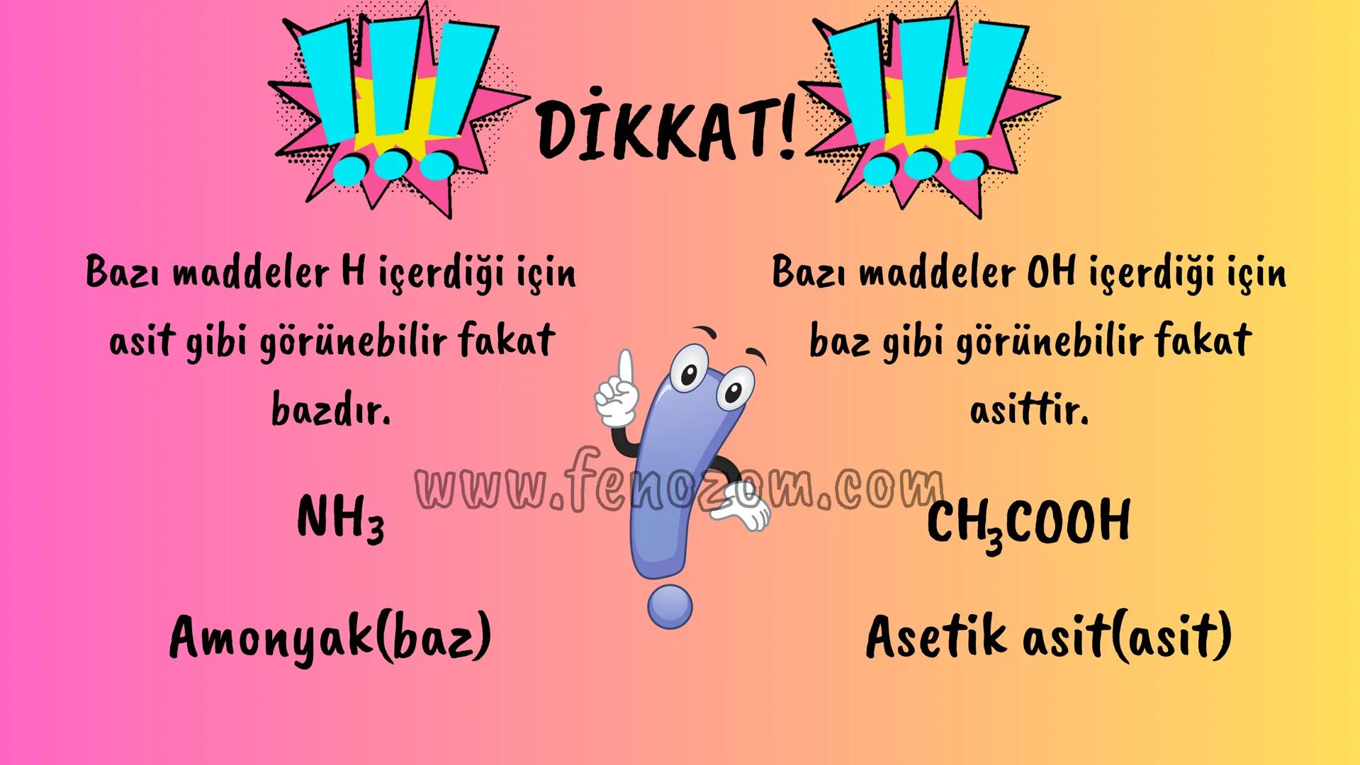 8.SINIF 4.ÜNİTE
ASİTLER
VE
BAZLAR
pH 4.0 pH 5.0 pH 5.5 pH 6.0 pH 6.5 pH 7.0 pH 7.5 pH 8.5 pH 9.0 pH 10.0
www.fenozom.com HCI
HNO3 H2CO3