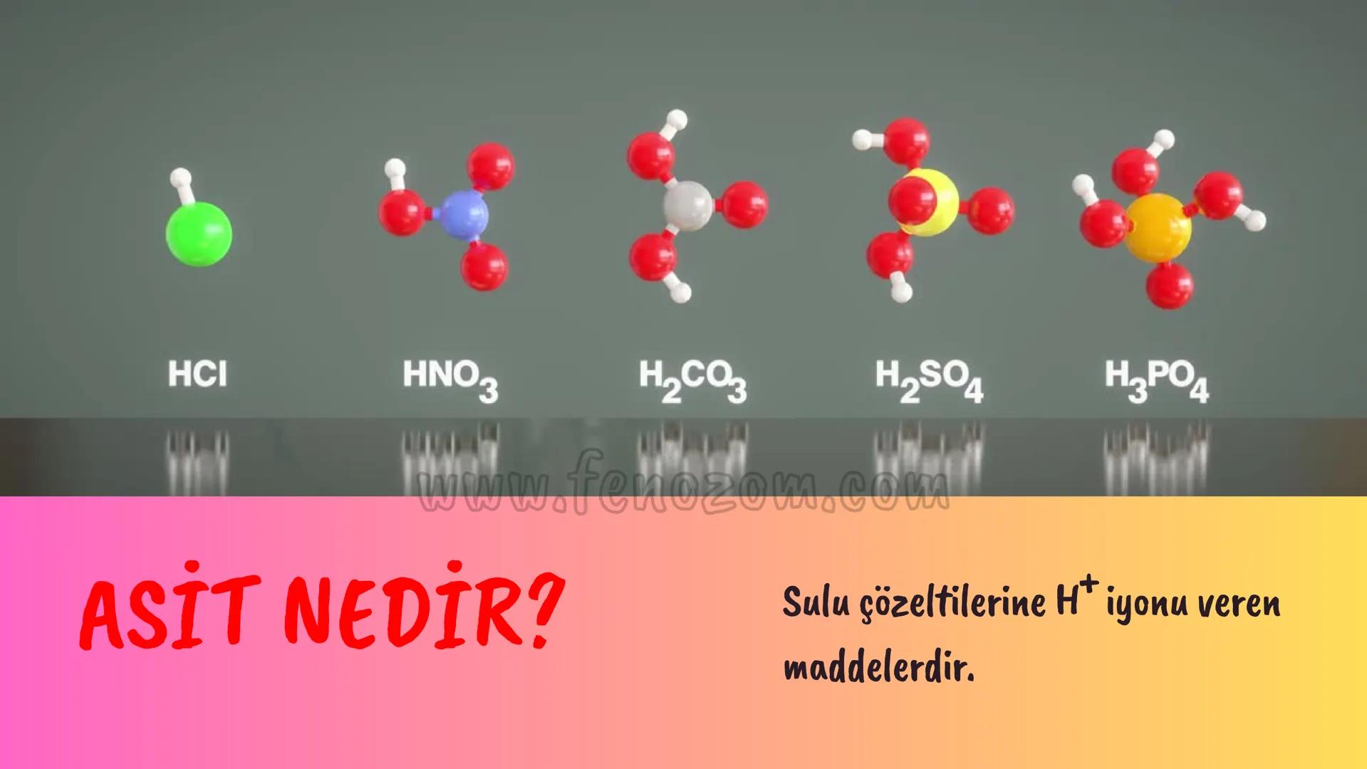 8.SINIF 4.ÜNİTE
ASİTLER
VE
BAZLAR
pH 4.0 pH 5.0 pH 5.5 pH 6.0 pH 6.5 pH 7.0 pH 7.5 pH 8.5 pH 9.0 pH 10.0
www.fenozom.com HCI
HNO3 H2CO3