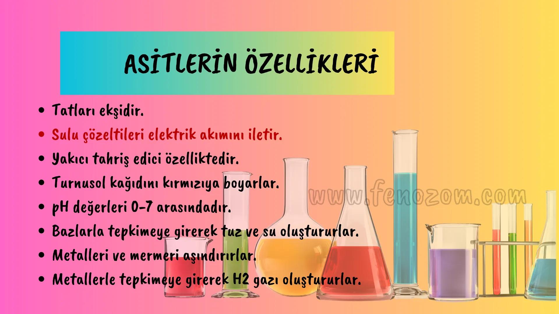 8.SINIF 4.ÜNİTE
ASİTLER
VE
BAZLAR
pH 4.0 pH 5.0 pH 5.5 pH 6.0 pH 6.5 pH 7.0 pH 7.5 pH 8.5 pH 9.0 pH 10.0
www.fenozom.com HCI
HNO3 H2CO3