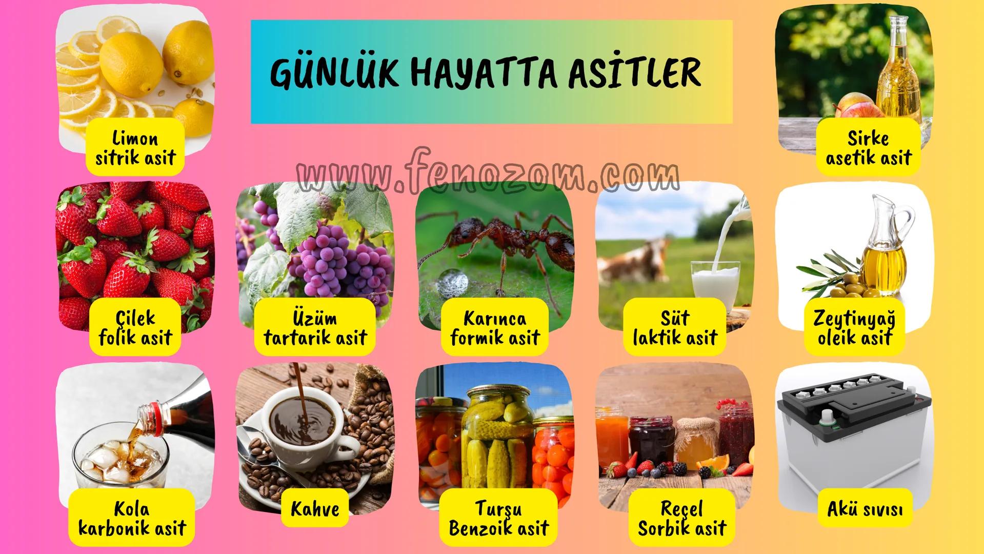 8.SINIF 4.ÜNİTE
ASİTLER
VE
BAZLAR
pH 4.0 pH 5.0 pH 5.5 pH 6.0 pH 6.5 pH 7.0 pH 7.5 pH 8.5 pH 9.0 pH 10.0
www.fenozom.com HCI
HNO3 H2CO3