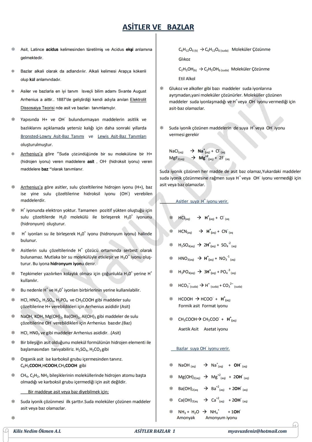 10.sınıf kimya dersi asit ve baz konusu.