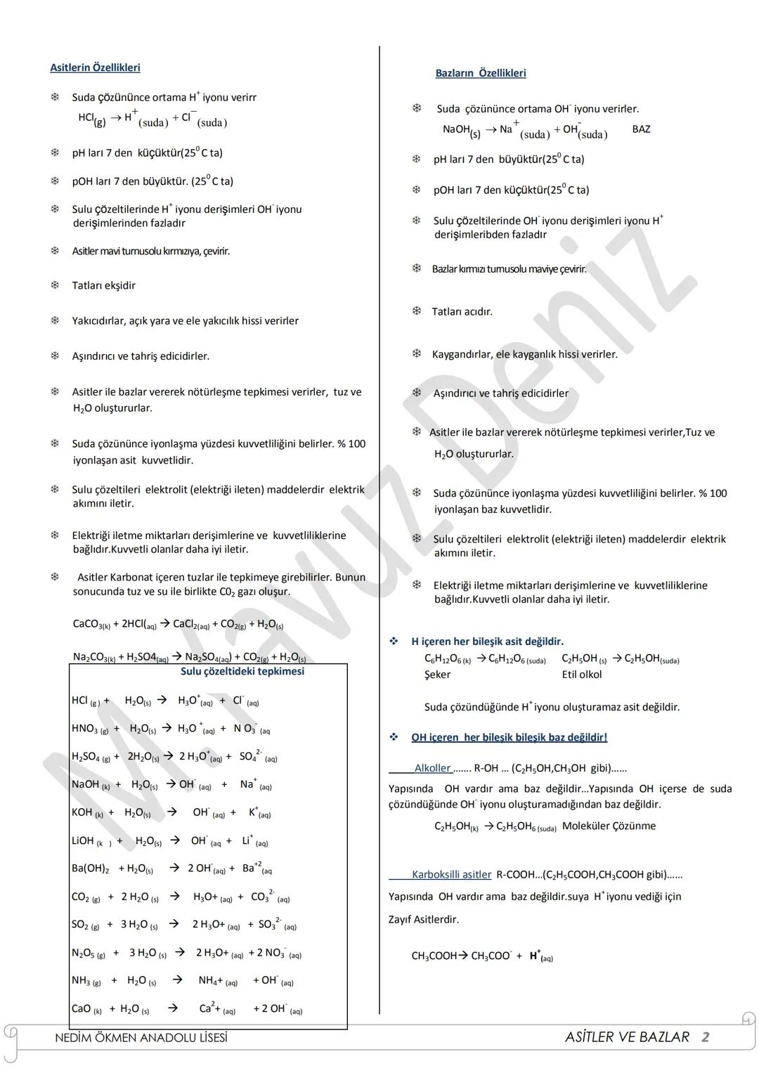 *
ASİTLER VE BAZLAR
Asit, Latince *acidus* kelimesinden türetilmiş ve *Acidus* ekşi anlamına
gelmektedir.
Bazlar alkali olarak da adlandırıl