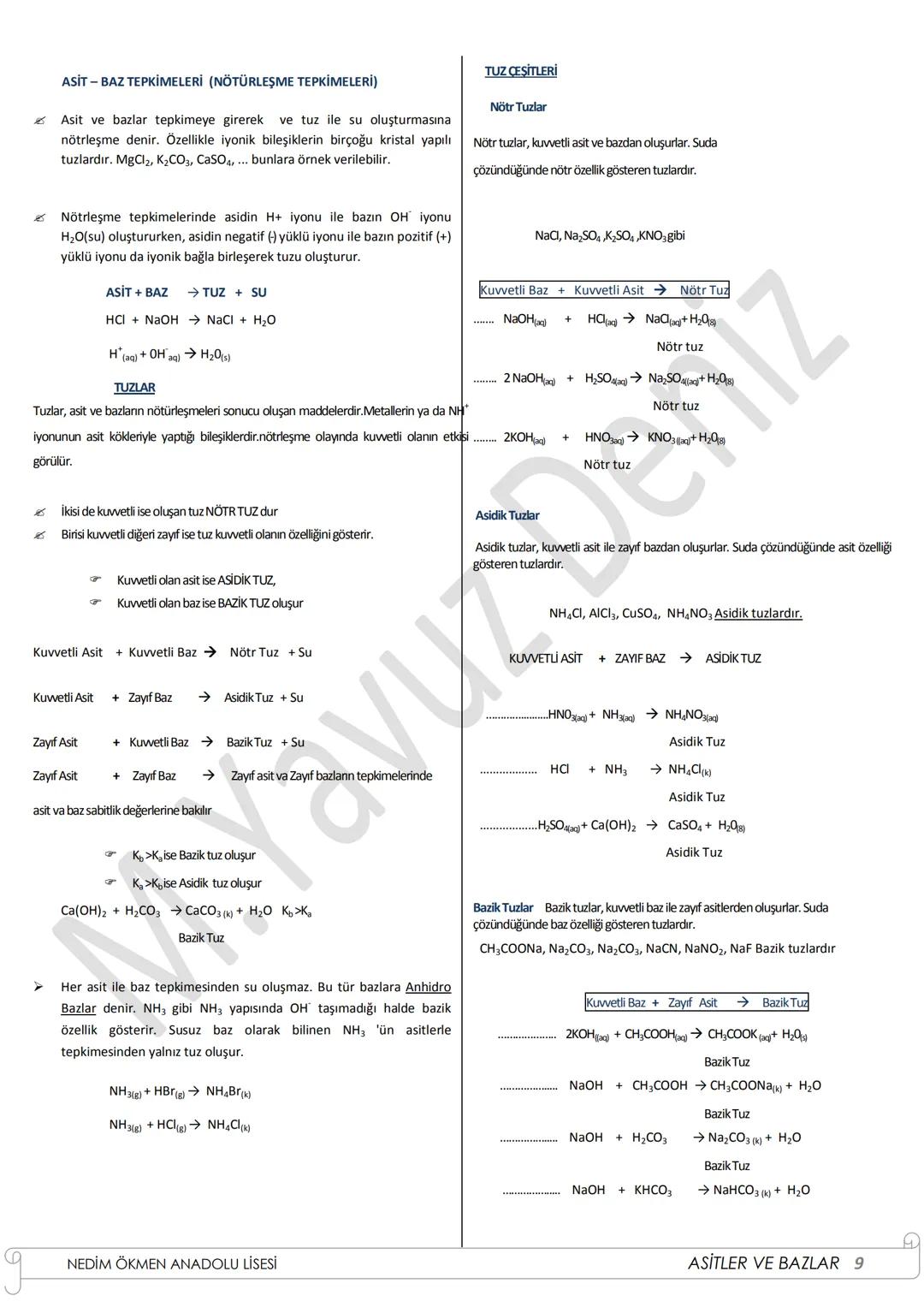 *
ASİTLER VE BAZLAR
Asit, Latince *acidus* kelimesinden türetilmiş ve *Acidus* ekşi anlamına
gelmektedir.
Bazlar alkali olarak da adlandırıl