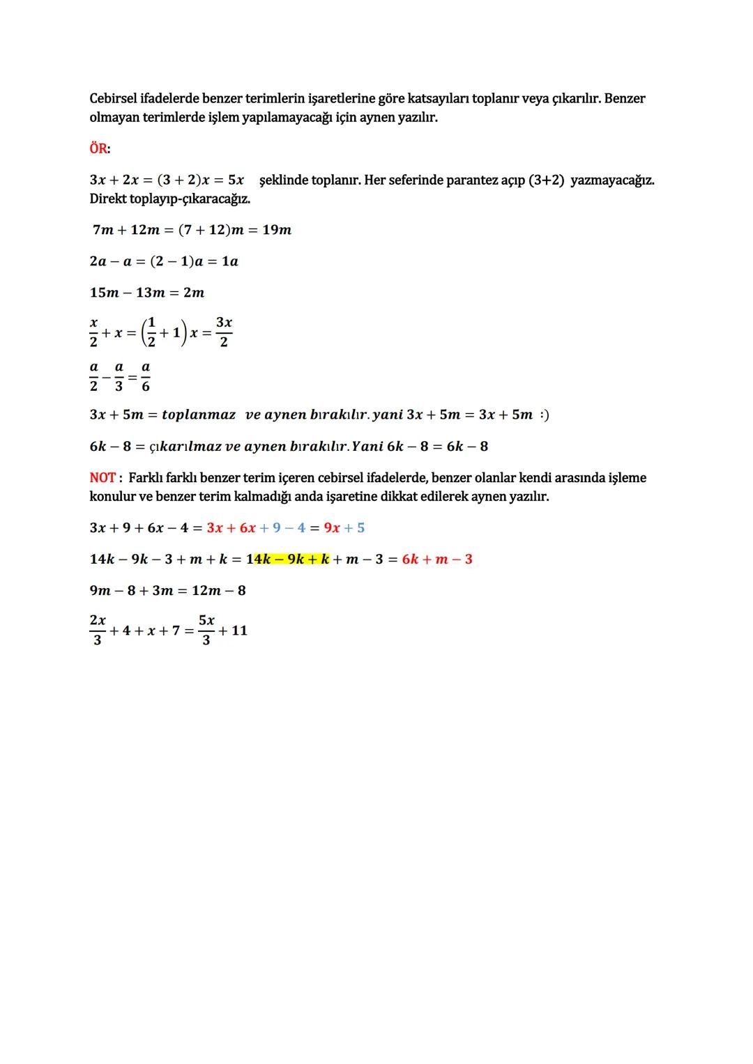 # CEBİRSEL İFADELER
İçinde en en az bir bilinmeyen içeren ifadelere cebirsel ifadeler denir.
Cebirsel ifadelerde yer alan x, y, z, a ....