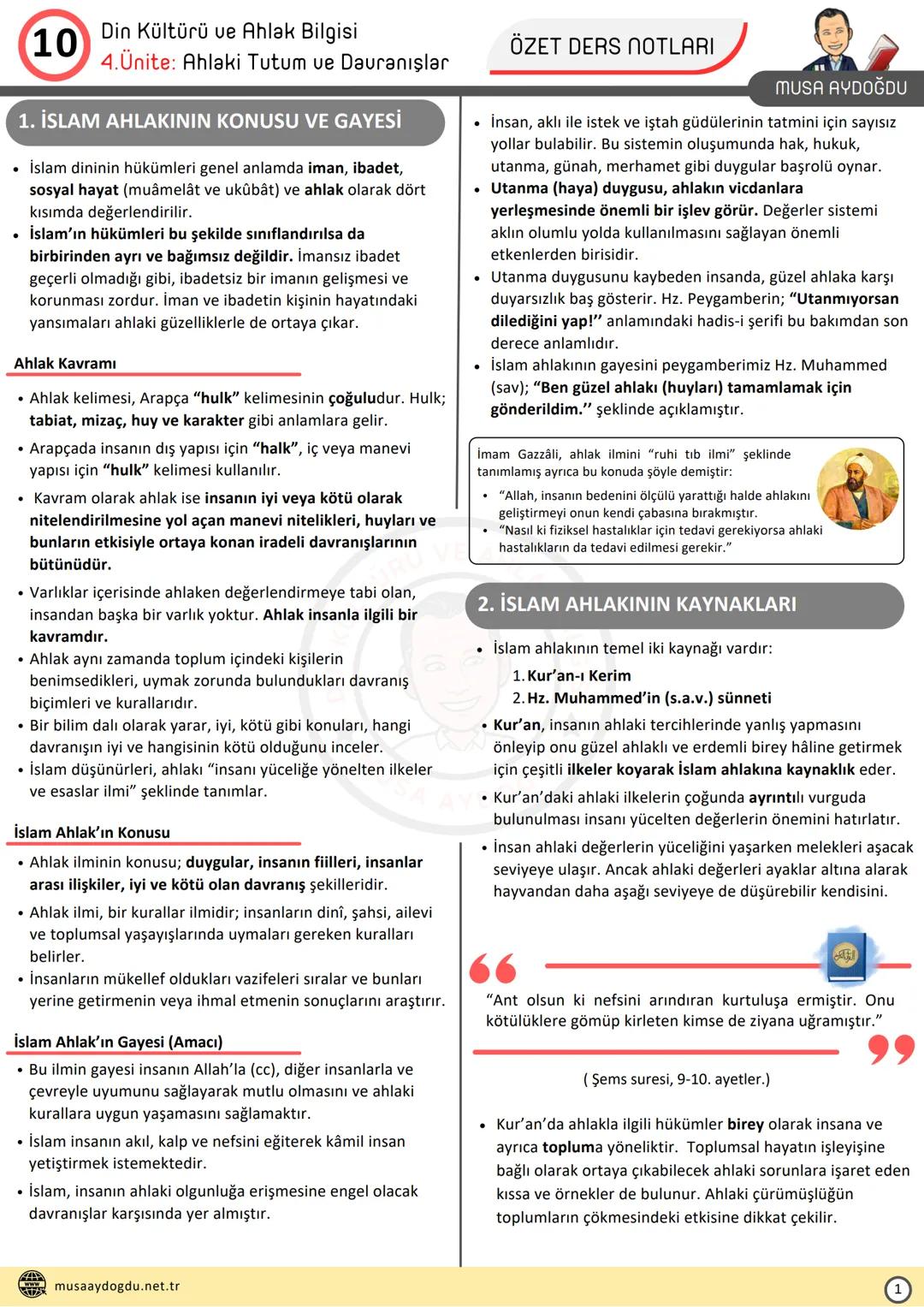 DİN KÜLTÜRÜ VE AHLAK BİLGİSİ
10
4.Ünite: AHLAKİ TUTUM VE DAVRANIŞLAR
Ders Notları
DİN KÜLTÜRÜ VE AHLAK BIL
MUSA AYDOĞDU
MUSA AYDOĞDU
ww
