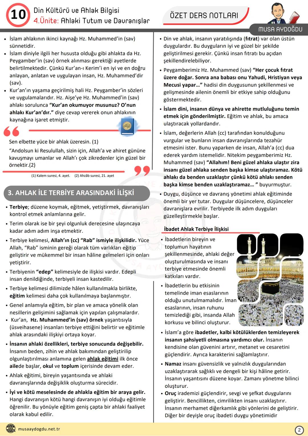 DİN KÜLTÜRÜ VE AHLAK BİLGİSİ
10
4.Ünite: AHLAKİ TUTUM VE DAVRANIŞLAR
Ders Notları
DİN KÜLTÜRÜ VE AHLAK BIL
MUSA AYDOĞDU
MUSA AYDOĞDU
ww