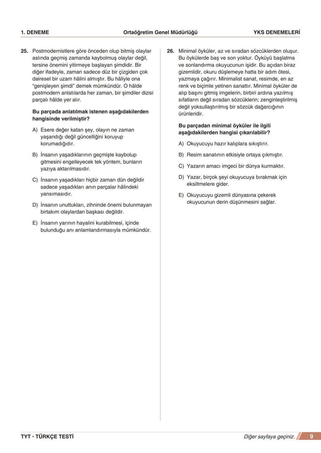 ****
RIYETİ MİLLİ EGIP
ORTAÖĞRETİM
GENEL MÜDÜRLÜĞÜ
*
>>>>>>>>>>>>>>>>>
>>>>>>>>>>>>>>>>
MEBİ
YKS DENEMELERİ
TYT
1. DENEME
ADI VE SOYADI