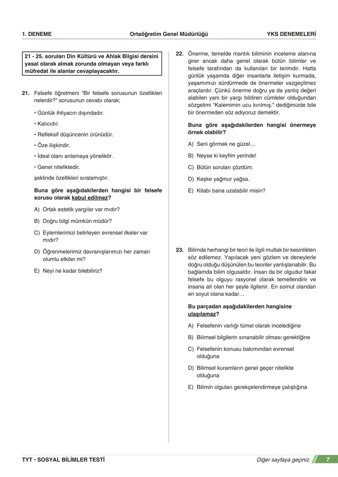 ****
RIYETİ MİLLİ EGIP
ORTAÖĞRETİM
GENEL MÜDÜRLÜĞÜ
*
>>>>>>>>>>>>>>>>>
>>>>>>>>>>>>>>>>
MEBİ
YKS DENEMELERİ
TYT
1. DENEME
ADI VE SOYADI