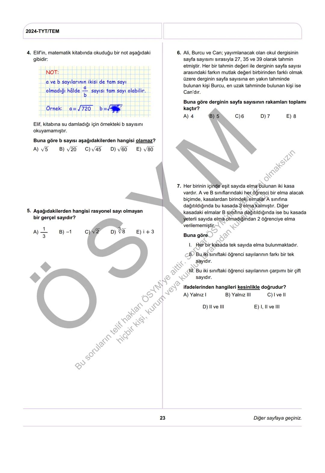 --- OCR Start ---
ÖSYM
T.C. Ölçme, Seçme ve Yerleştirme Merkezi
YÜKSEKÖĞRETİM KURUMLARI SINAVI
TEMEL YETERLİLİK TESTİ
(2024-TYT)
8 HAZİRAN 2