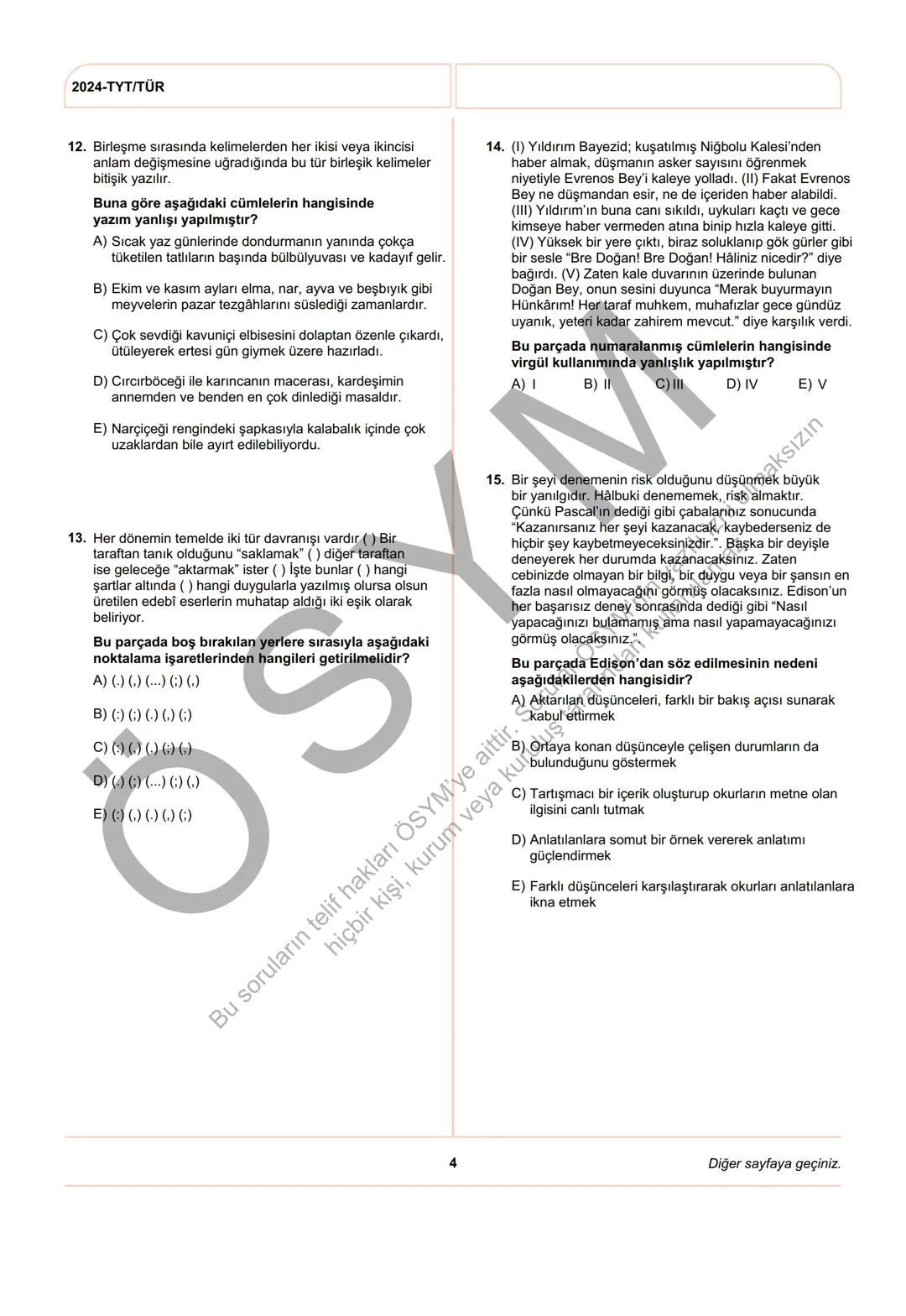 --- OCR Start ---
ÖSYM
T.C. Ölçme, Seçme ve Yerleştirme Merkezi
YÜKSEKÖĞRETİM KURUMLARI SINAVI
TEMEL YETERLİLİK TESTİ
(2024-TYT)
8 HAZİRAN 2