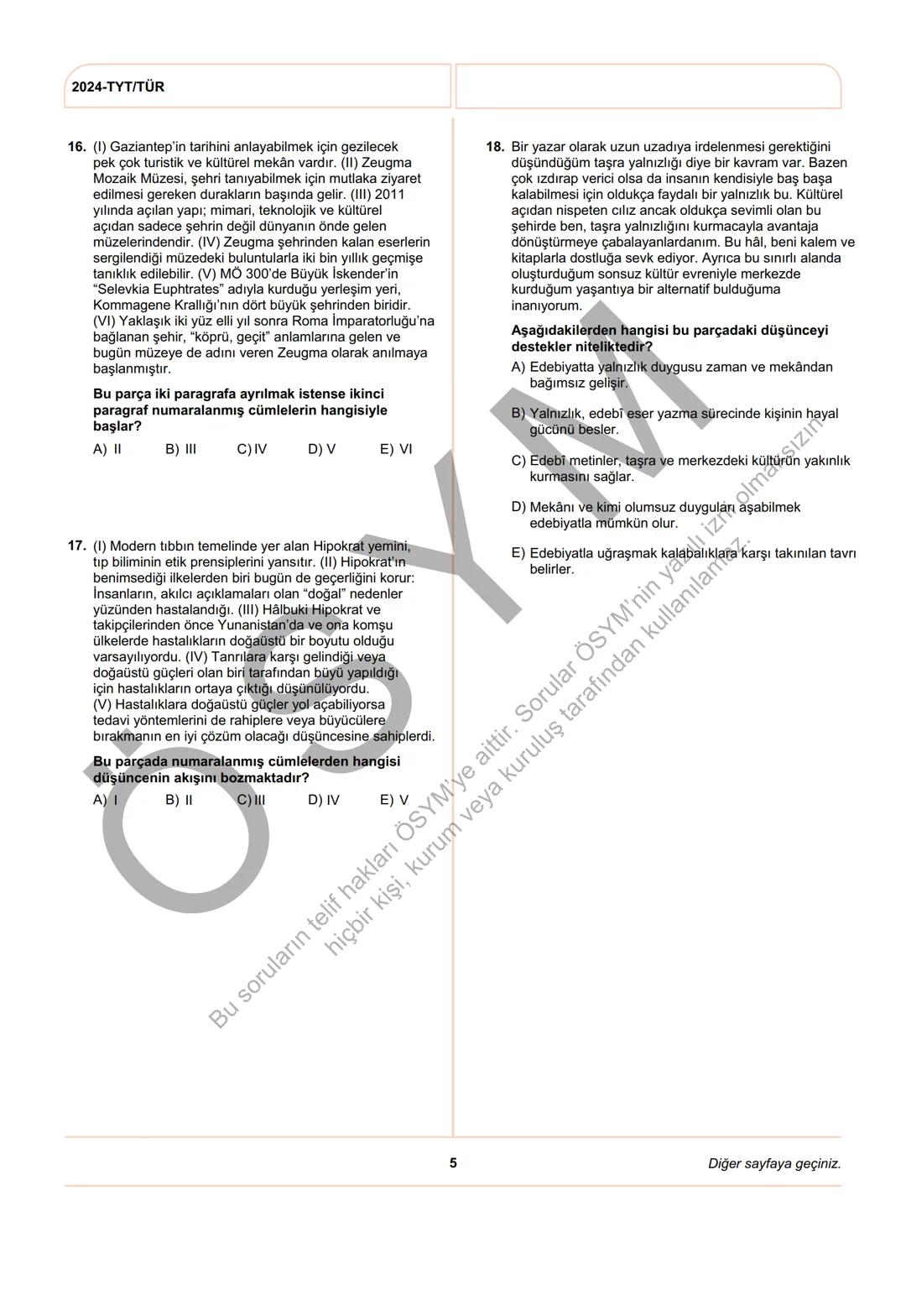 --- OCR Start ---
ÖSYM
T.C. Ölçme, Seçme ve Yerleştirme Merkezi
YÜKSEKÖĞRETİM KURUMLARI SINAVI
TEMEL YETERLİLİK TESTİ
(2024-TYT)
8 HAZİRAN 2